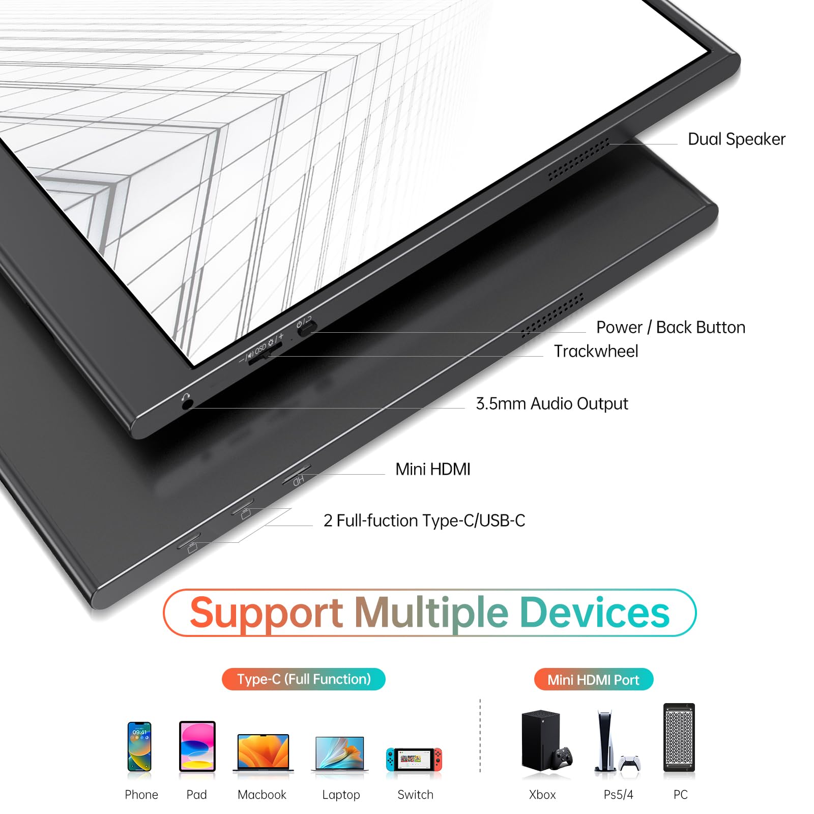 WGK 15.6 Inch 4K UHD Portable Monitor - 3840×2160 IPS Screen with 100% sRGB, USB-C & HDMI, Built-in Speakers for Laptop, MacBook, Gaming (PS5/PS4/Xbox) - Perfect for Work, Travel & Home Entertainment