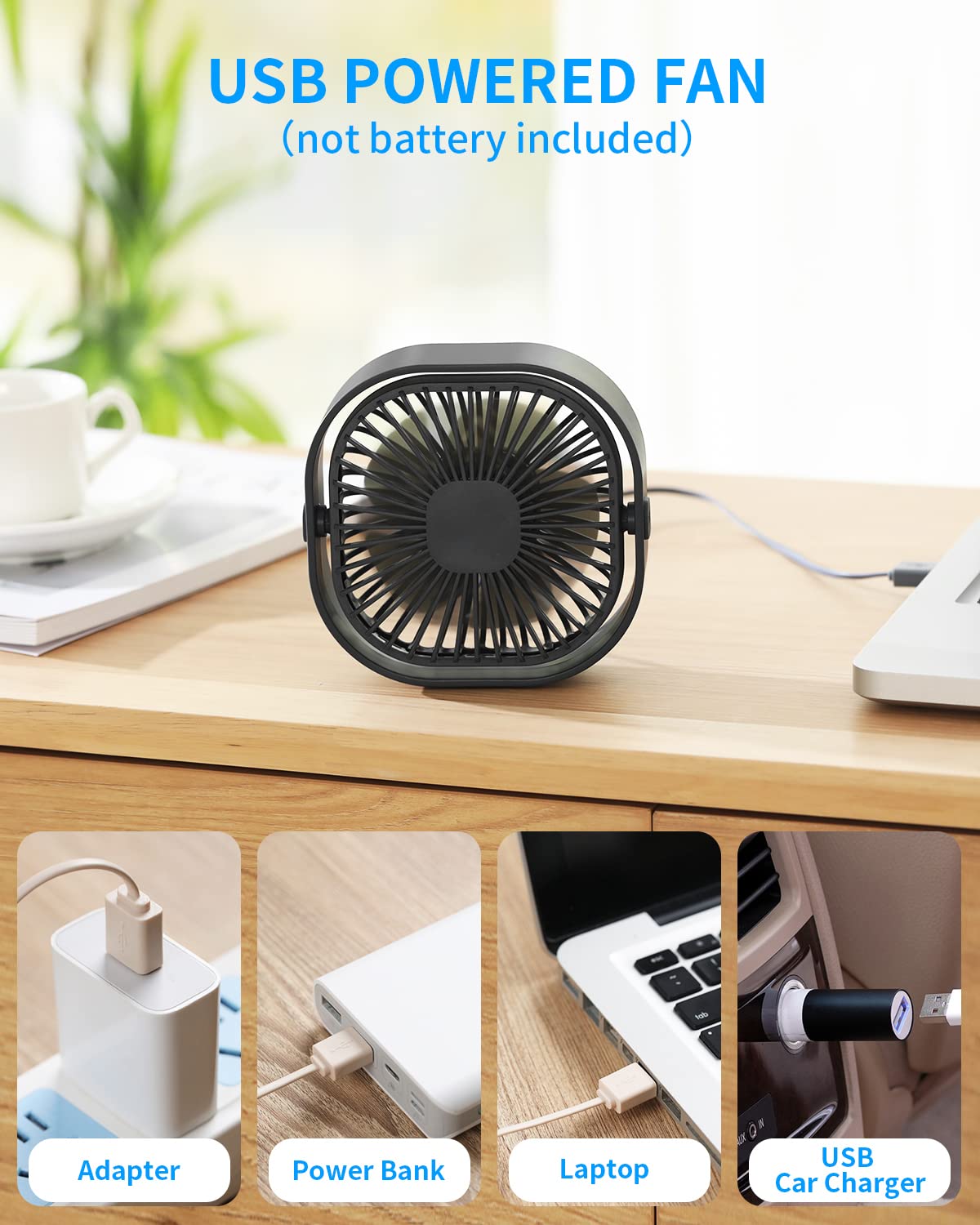 4 Inch USB Desk Fan - 3 Speed Adjustable, 360° Rotatable, Ultra Quiet Mini Table Fan for Home Office & Bedroom | Portable Cooling Fan for Computer Desk, Nightstand, Dorm Room | Perfect Summer Gift