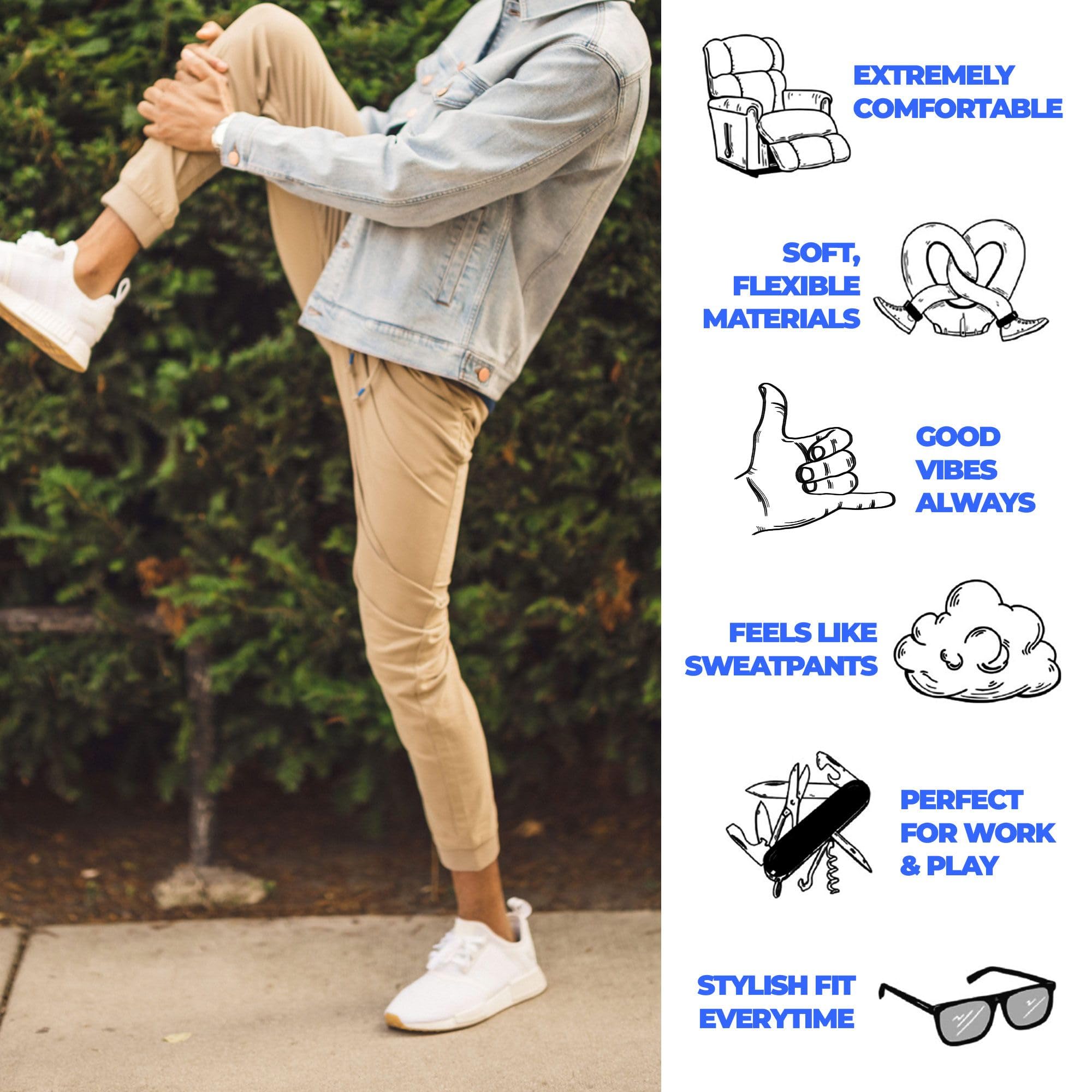 Men's Stretch Khaki Joggers | Classic Fit Chino Pants | Comfortable & Flexible | True to Size | Perfect for Casual Wear, Work & Travel