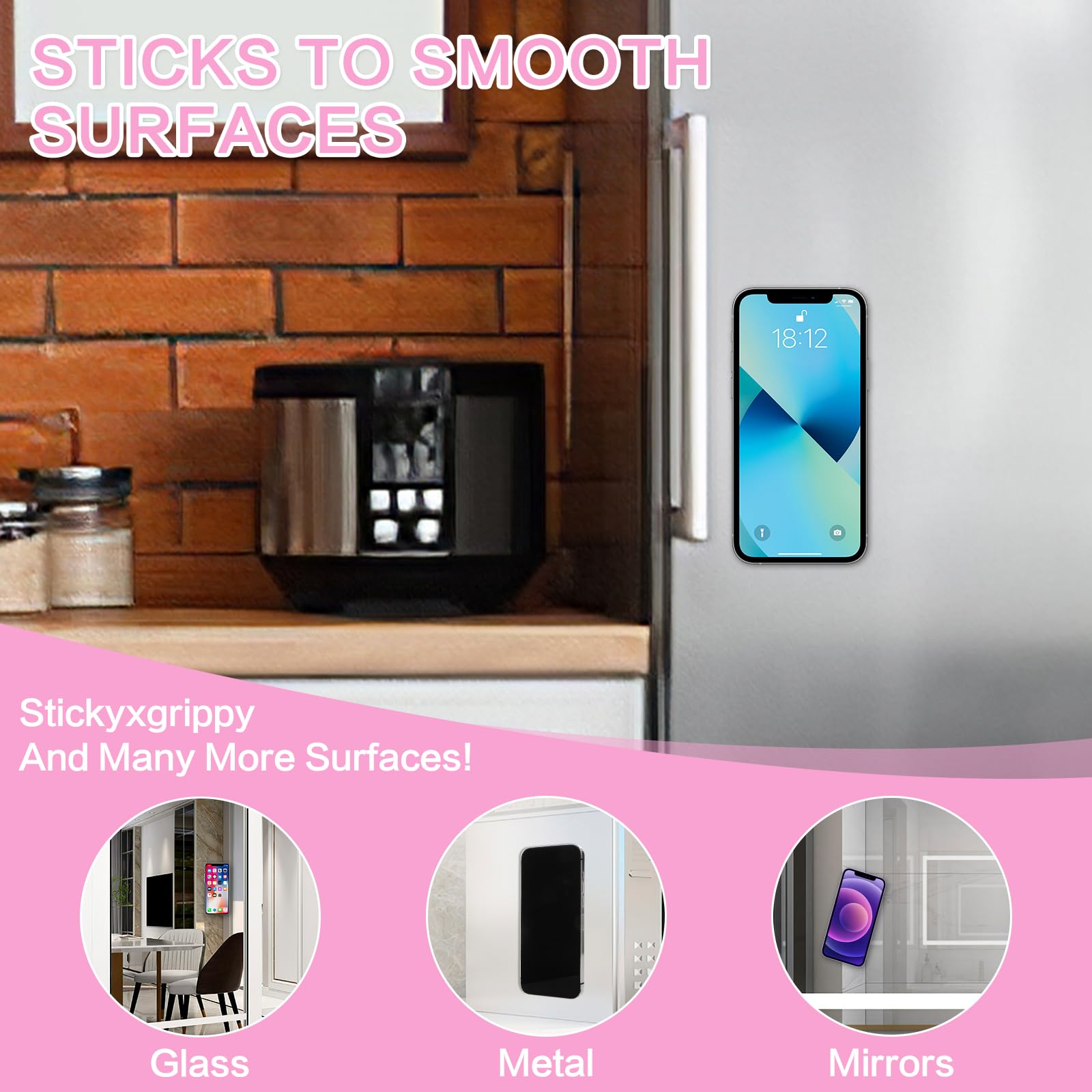 2PCS Non-Slip Silicone Suction Cup Phone Holder, Clear & Pink Sticky Grip for Hands-Free Shower Mirror Mount, Fidget Mirror for Selfies & Videos, Perfect for Bathroom, Car, and Home Use