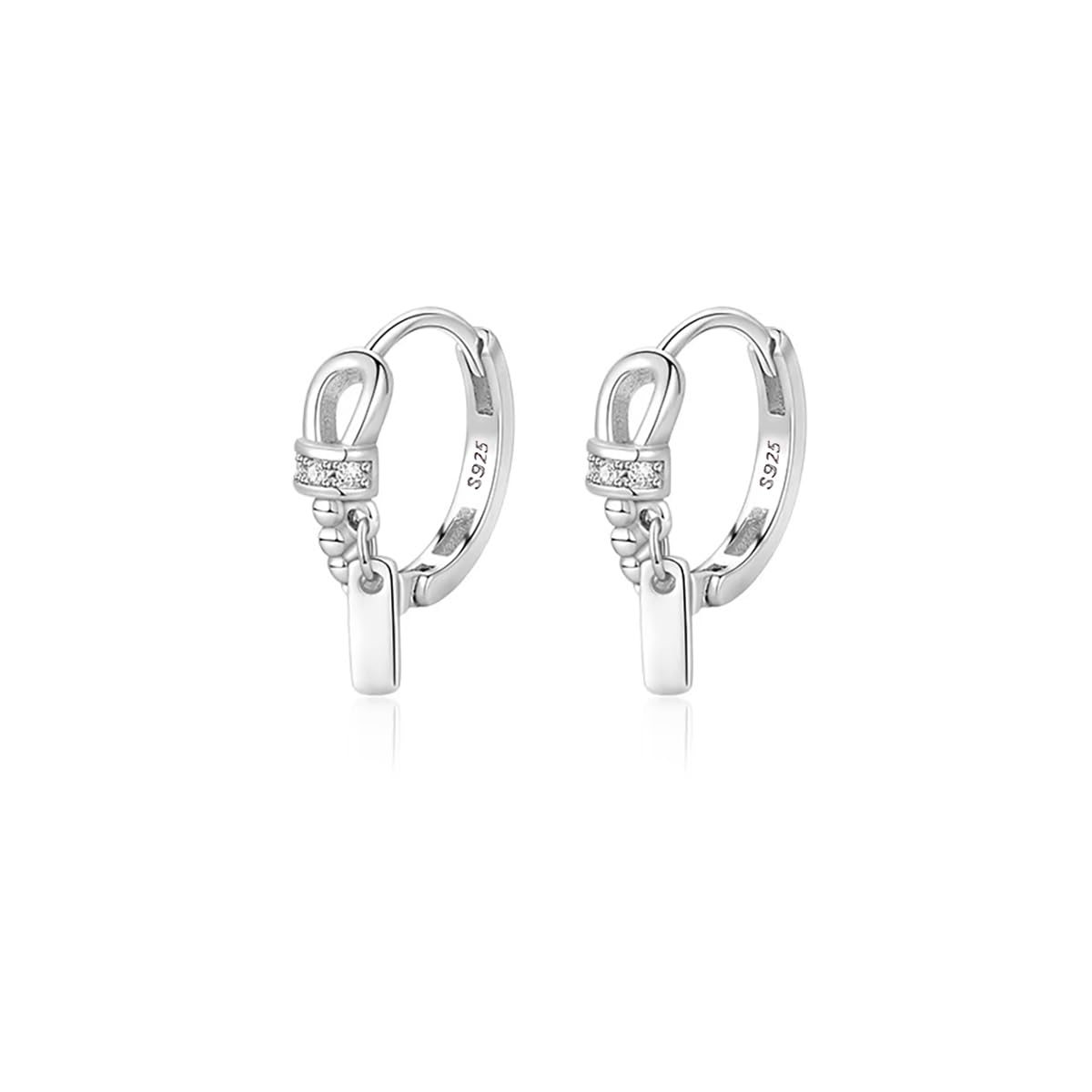 Refeer Solid 925 Sterling Silver Minimalist Hoop Earrings for Women & Teens - CZ Studded Cartilage & Helix Huggie Earrings - Perfect for Everyday Wear, Gifts & Special Occasions