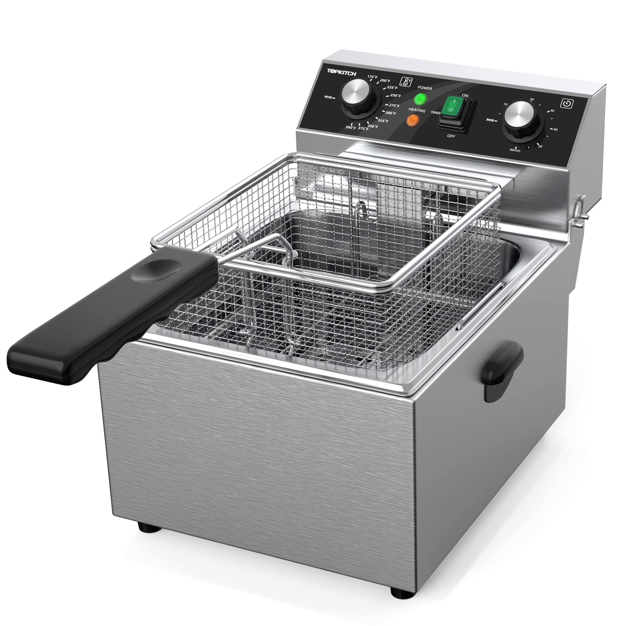 Stainless Steel Electric Deep Fryer with Basket & Lid - 10L (10.5QT) Capacity, 1800W, 120V - 60 Minute Timer for Home Kitchen & Restaurant Use - Perfect for Frying Chicken, Fish, French Fries & More