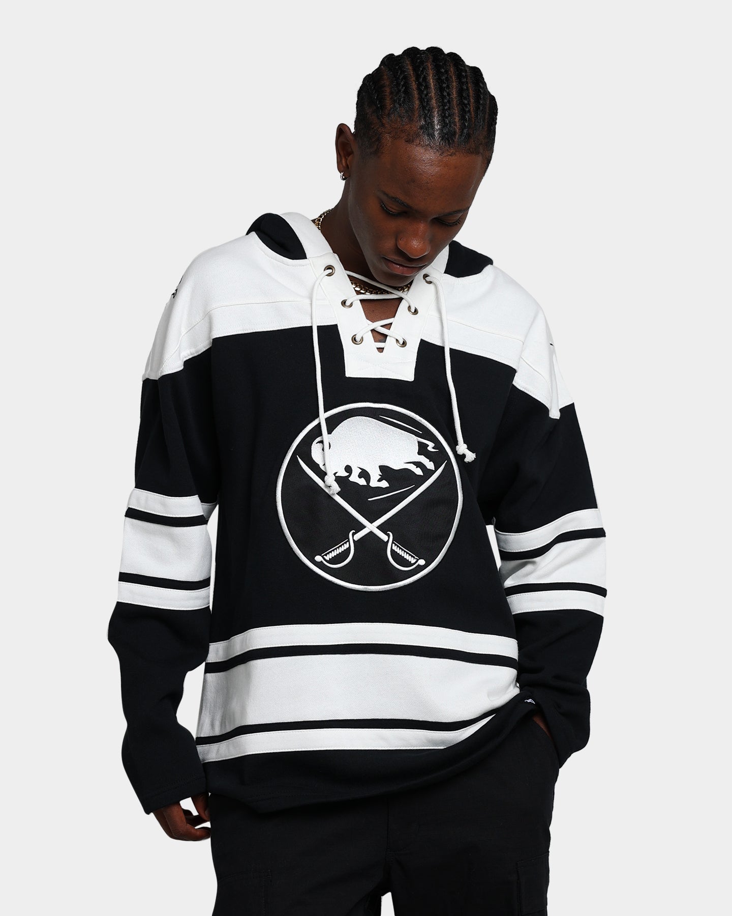 47 Brand Buffalo Sabres Superior Lacer Hoodie - Men's NHL Team Zip-Up Sweatshirt (Jet Black) for Game Day & Casual Wear