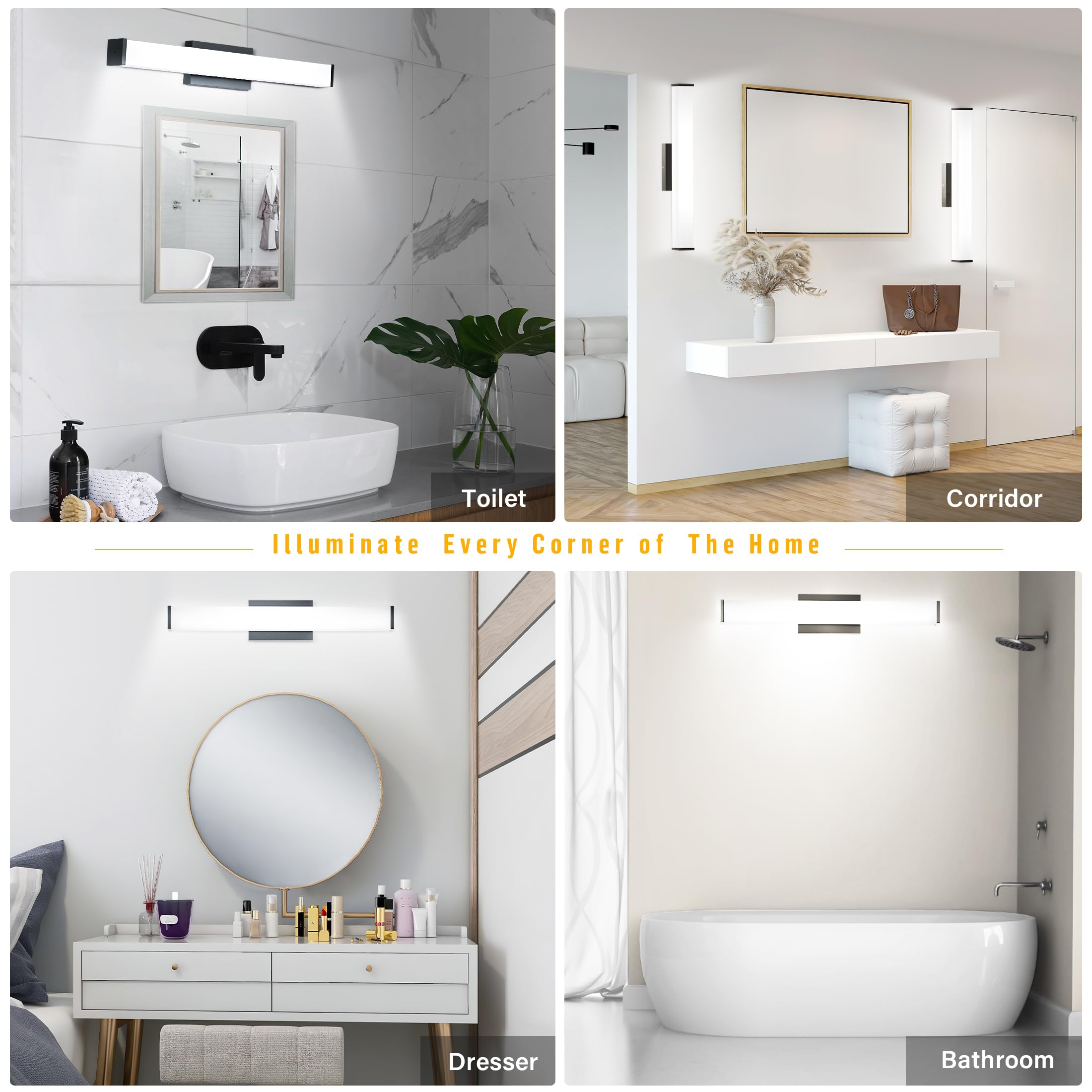 NOVELUX 24-inch LED Vanity Light - 25W 2200LM Dimmable Bathroom Mirror Light Fixture, 4000K Natural White, Energy Efficient & Easy Installation (1 Pack) - Perfect for Bathroom, Dressing Room & Makeup Area Lighting