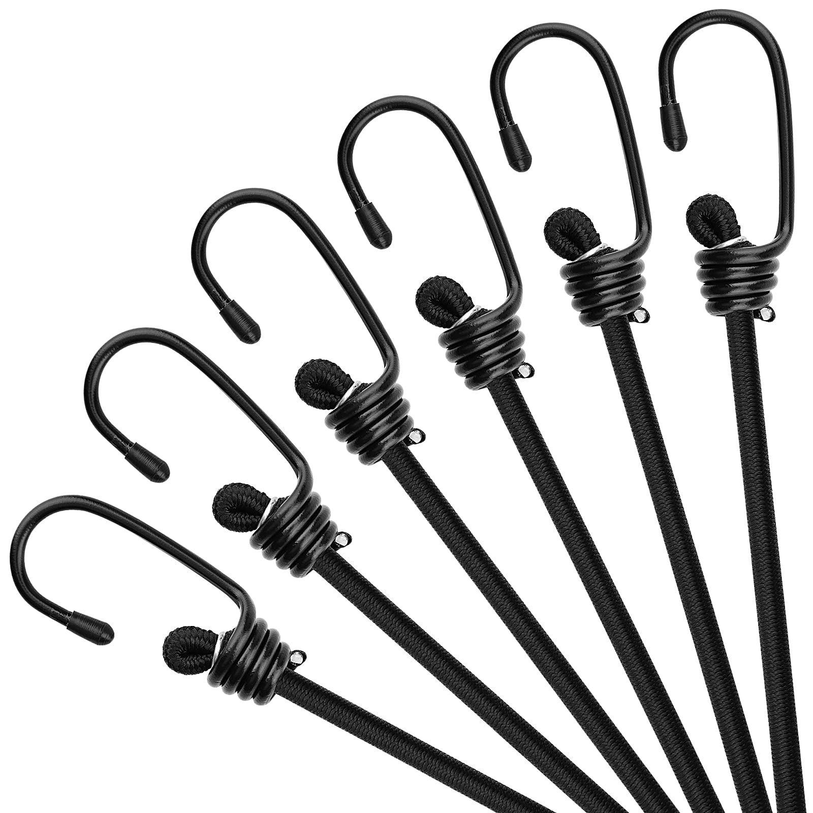 18 Inch Heavy Duty Bungee Cords with Hooks - 6 Pack Black Elastic Straps for Camping, Moving, Truck Tie Downs & Outdoor Gear Securing