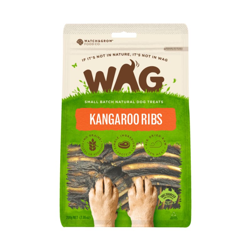 Premium WAG Kangaroo Ribs Air-Dried Dog Treats 200g - All-Natural, Grain-Free Chews for Medium & Large Dogs - Perfect for Training Rewards & Dental Health