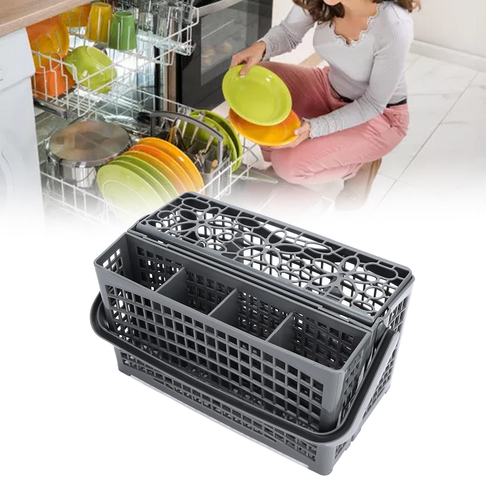 Universal Plastic Dishwasher Silverware Basket with Detachable Handle - Cutlery Storage Box for Kitchen Organization | Fits Most Dishwashers, Perfect for Utensils, Forks, Spoons & Knives