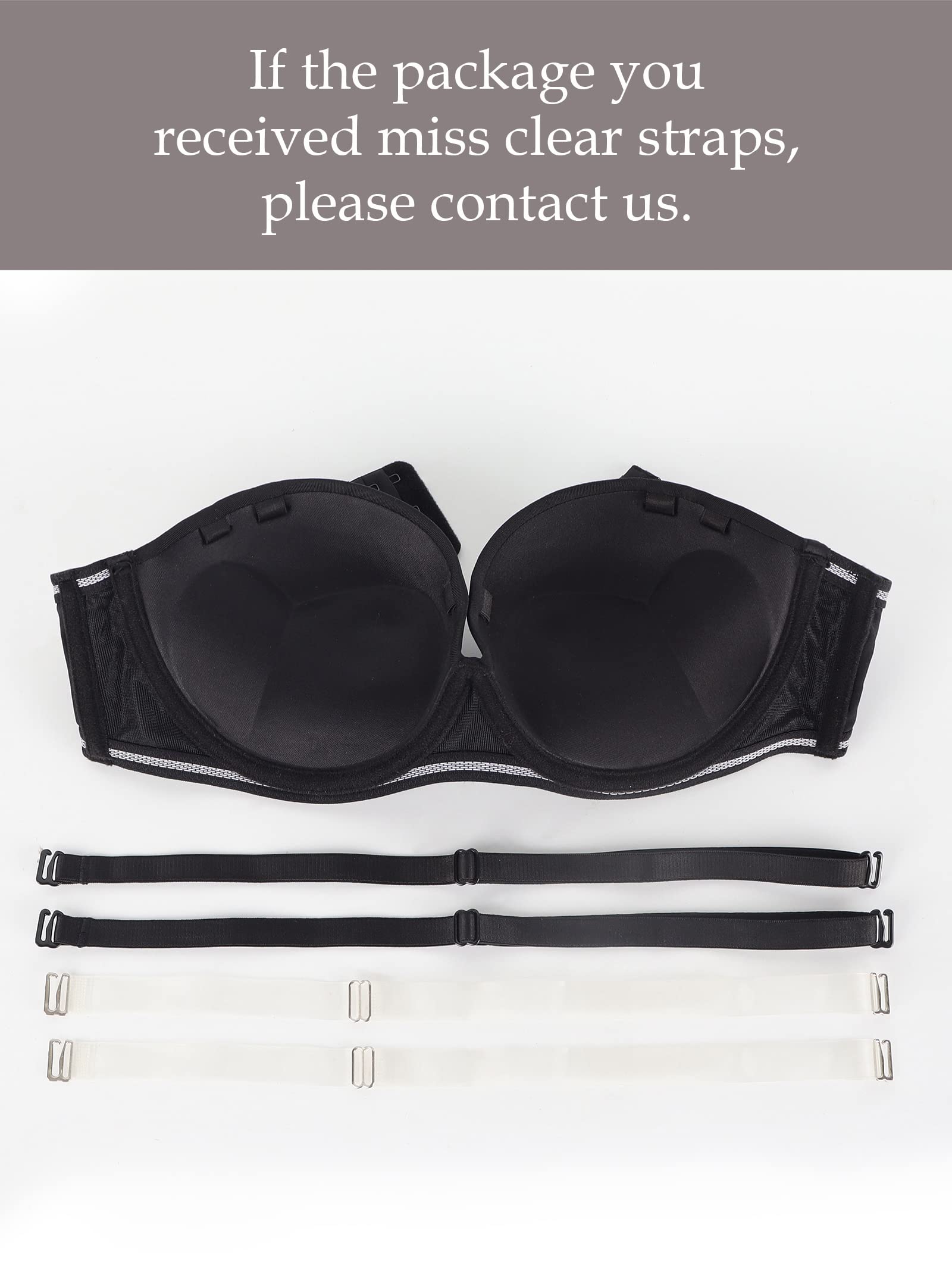 Women's Push Up Strapless Bra - Thick Padded Lift & Support Convertible Bras with Clear Straps | Perfect for Backless Dresses, Formal Wear & Special Occasions