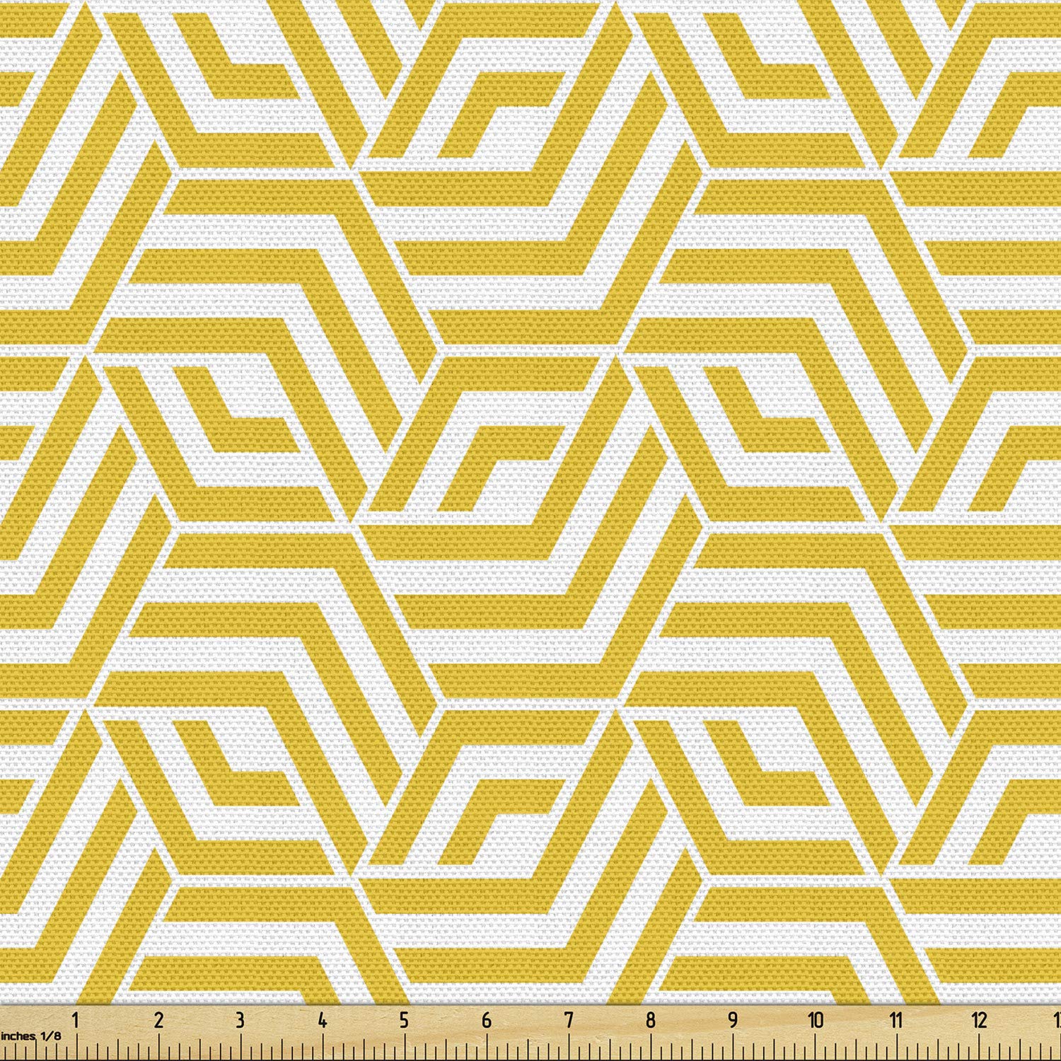 Ambesonne Hexagon Lattice Fabric - Yellow Chevron Upholstery & Home Decor, 1 Yard