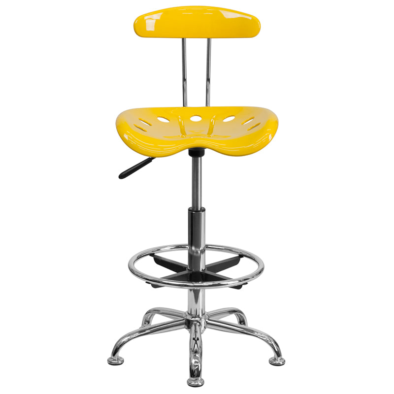 FLASH Bradley Vibrant Violet and Chrome Drafting Stool with Tractor Seat - Adjustable Height Bar Stool for Home Office, Art Studio & Industrial Workspaces