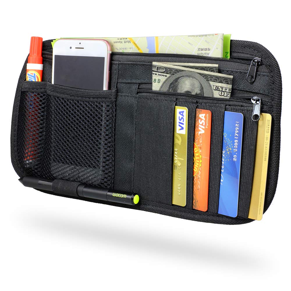 Car Sun Visor Organizer - Auto CD Holder & Sunglass Storage Pouch with 4 Credit Card Slots - Vehicle Interior Accessories for Documents, Registration & Essentials - Perfect for Car, Truck and SUV Organization