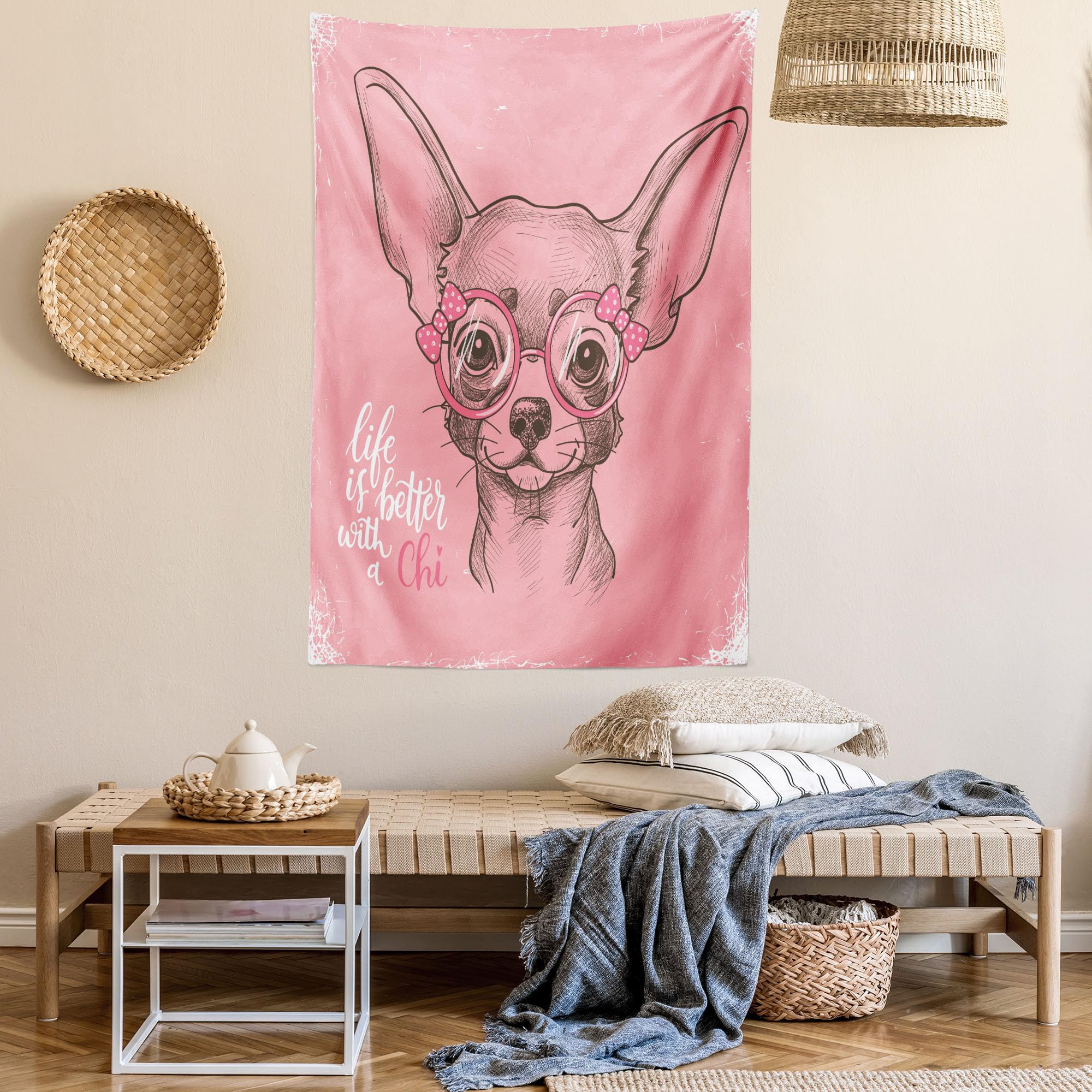 Ambesonne Dog Tapestry King Size - Chihuahua Sketch Wall Art for Bedroom Decor, 23