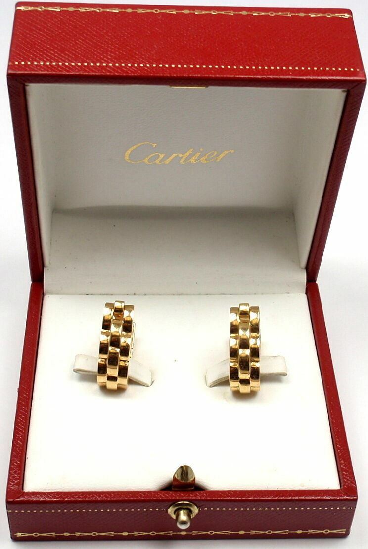 Authentic Cartier Panthere Maillon 18k Yellow Gold Stirrup Cufflinks for Men - Luxury Gift for Weddings, Business & Formal Occasions