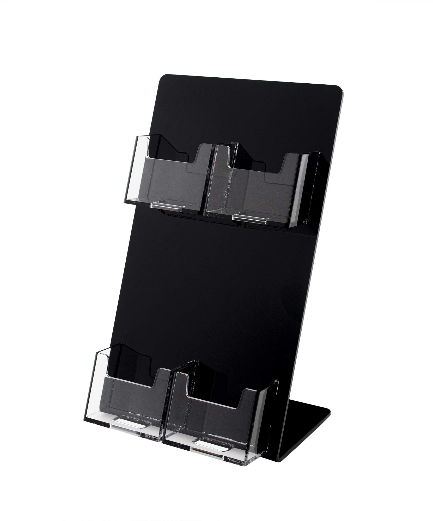 6-Pack Black & Clear Business Card Holders - 4-Pocket Slant Back Organizer for Security Badges, Coat Checks, Doctor Appointments, Tickets & Vouchers | Office, Retail & Event Management Essential