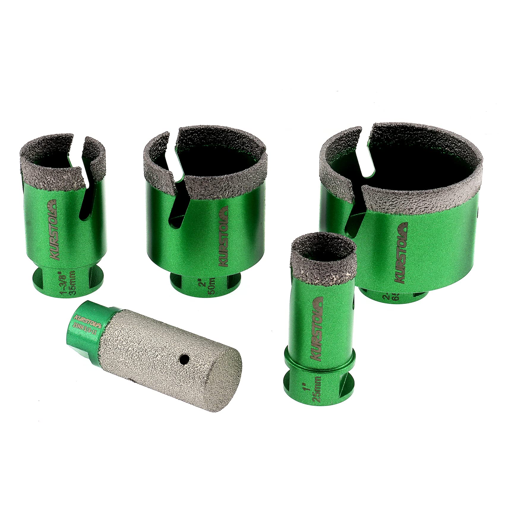 Diamond Hole Saw Set - 4pc Core Drill Bits (25/35/50/65mm) & 1pc Milling Bit (25mm) for Porcelain, Ceramic, Tile, Granite, Marble - 58-11 Thread Angle Grinder Attachment - Perfect for Bathroom Renovation, Kitchen Backsplash & Floor Tile Installation