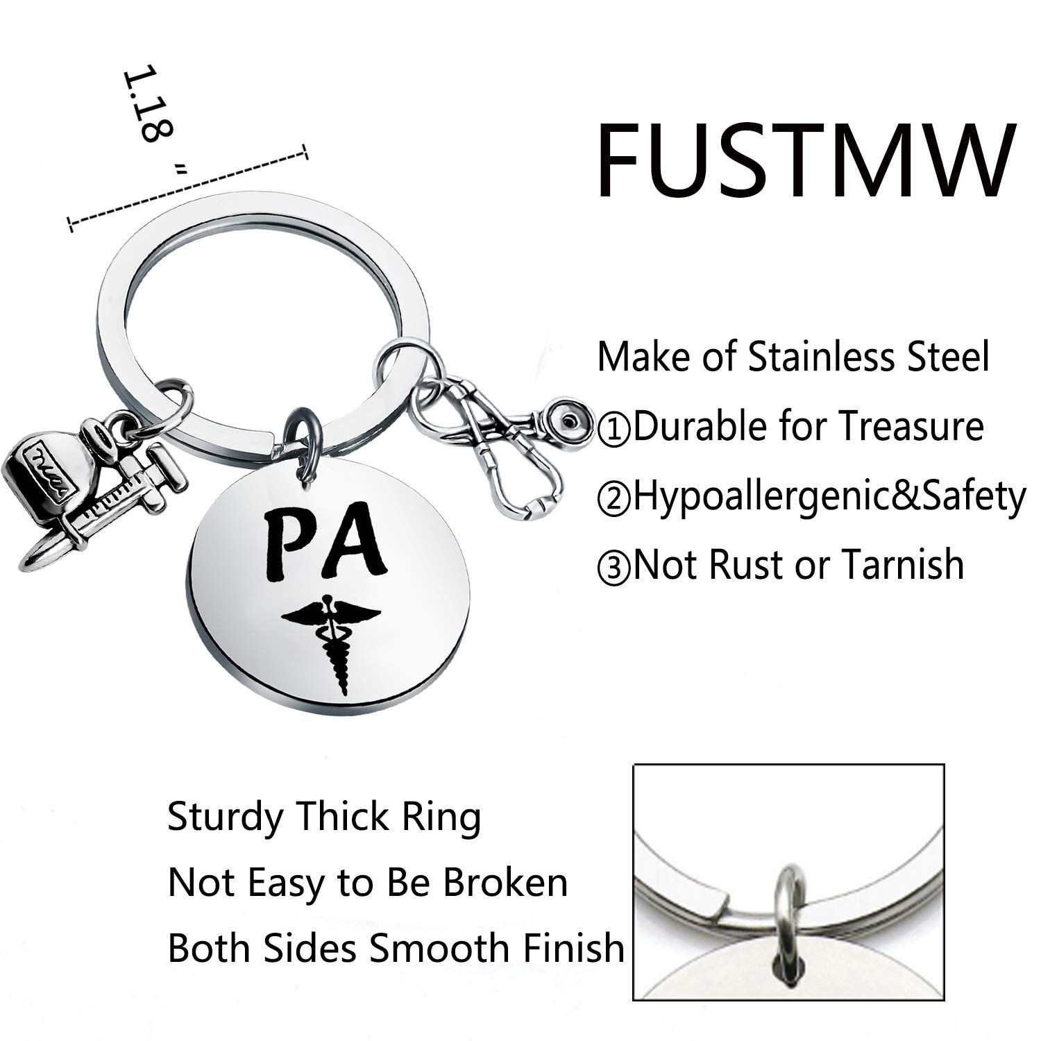 FUSTMW Physician Assistant Gift - Engraved Caduceus Keychain for Medical Graduation, PA Graduation Gift, Nurse Appreciation - Perfect for Clinical Rotations & White Coat Ceremony
