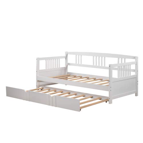 White Twin Size Wooden Daybed with Trundle - Perfect for Guest Rooms, Kids' Bedrooms & Small Spaces