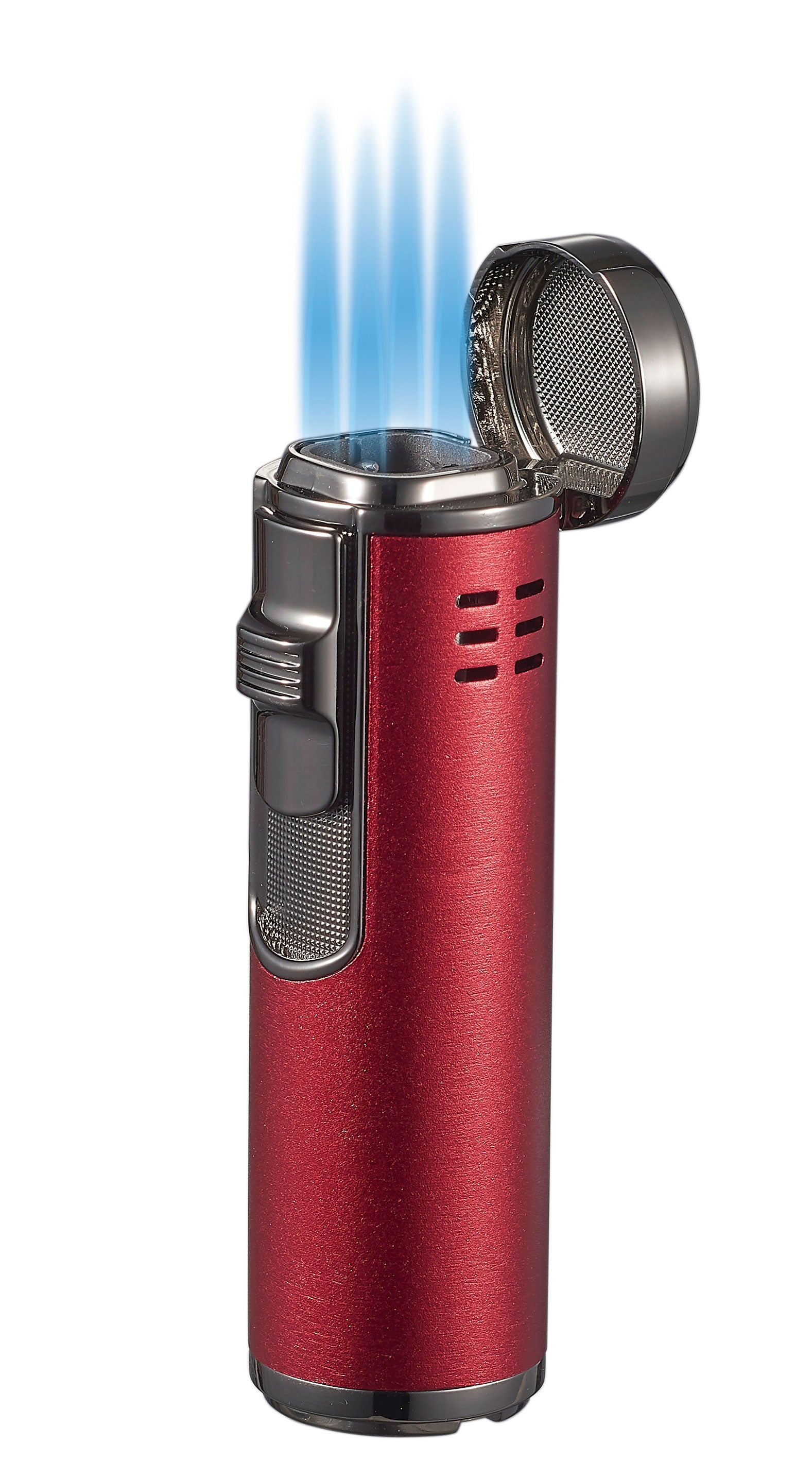 Visol Palisade Quad Flame Butane Cigar Lighter - Windproof Jet Torch Lighter for Cigars, Cigarettes & Outdoor Use (Red) - Perfect for Smoking, Camping & BBQ Accessories