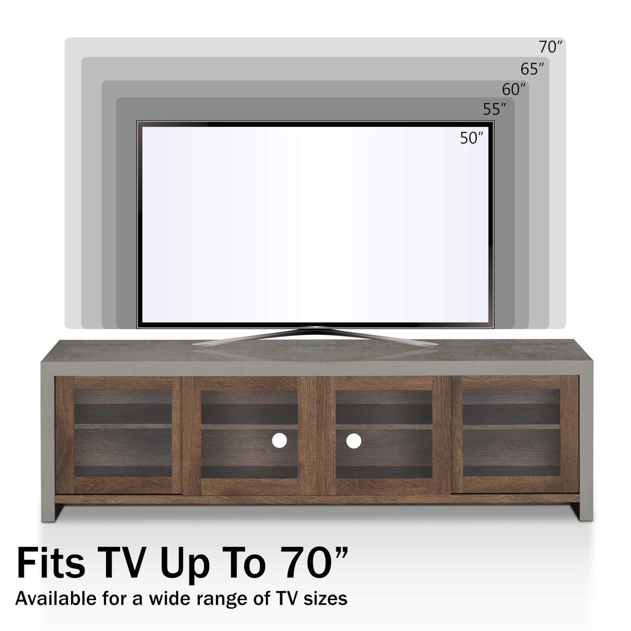 Modern Sliding Glass Door TV Stand - Black & Cement Finish - 24/7 Shop at Home Nouel - Perfect for Living Room, Bedroom & Home Theater Setup