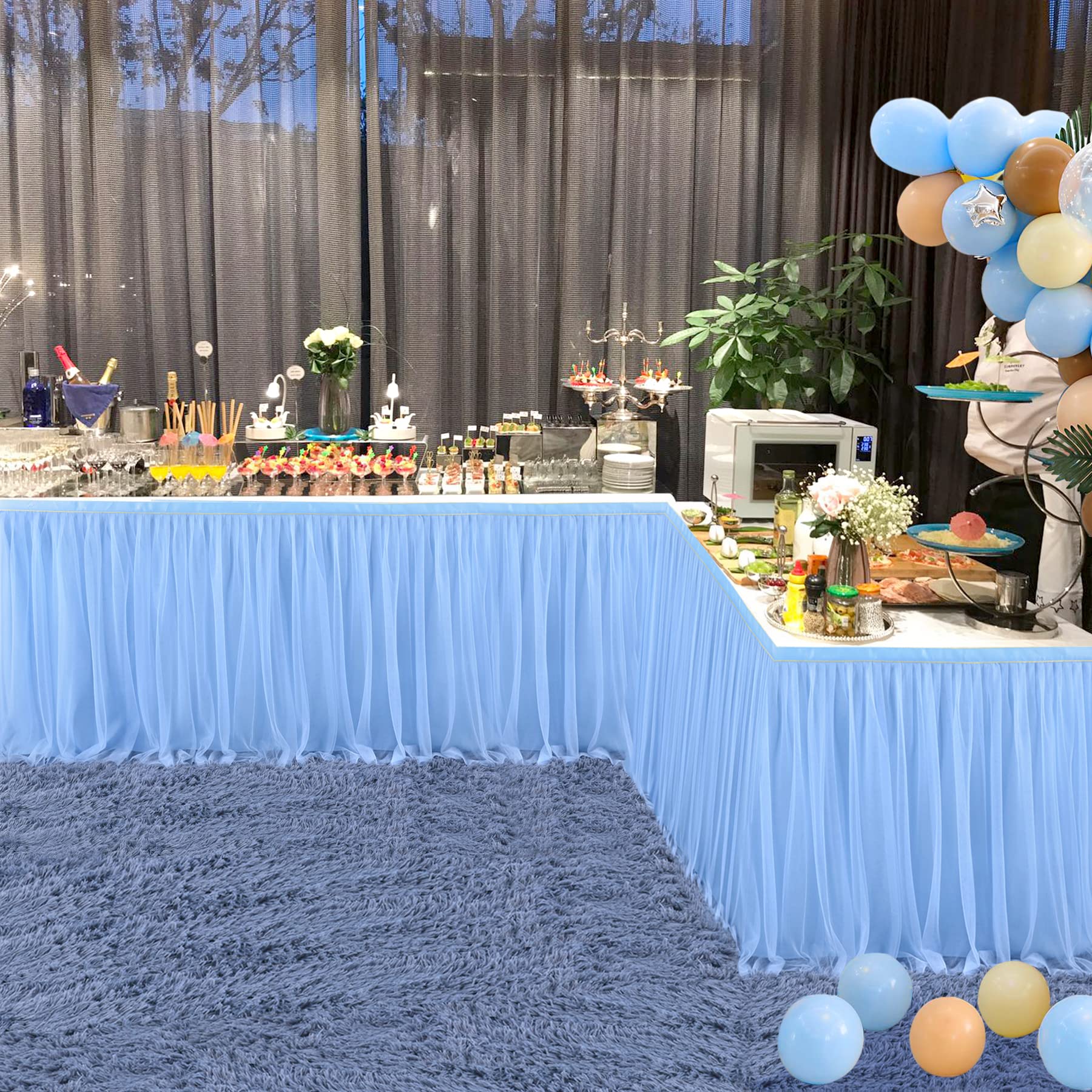 2 Pack 6ft Blue Tulle Table Skirts - Rectangle & Round Table Covers for Baby Showers, Birthday Parties, Weddings - Cake & Dessert Table Decorations (Perfect for Boy's Birthday, Baby Shower & Wedding Decor)