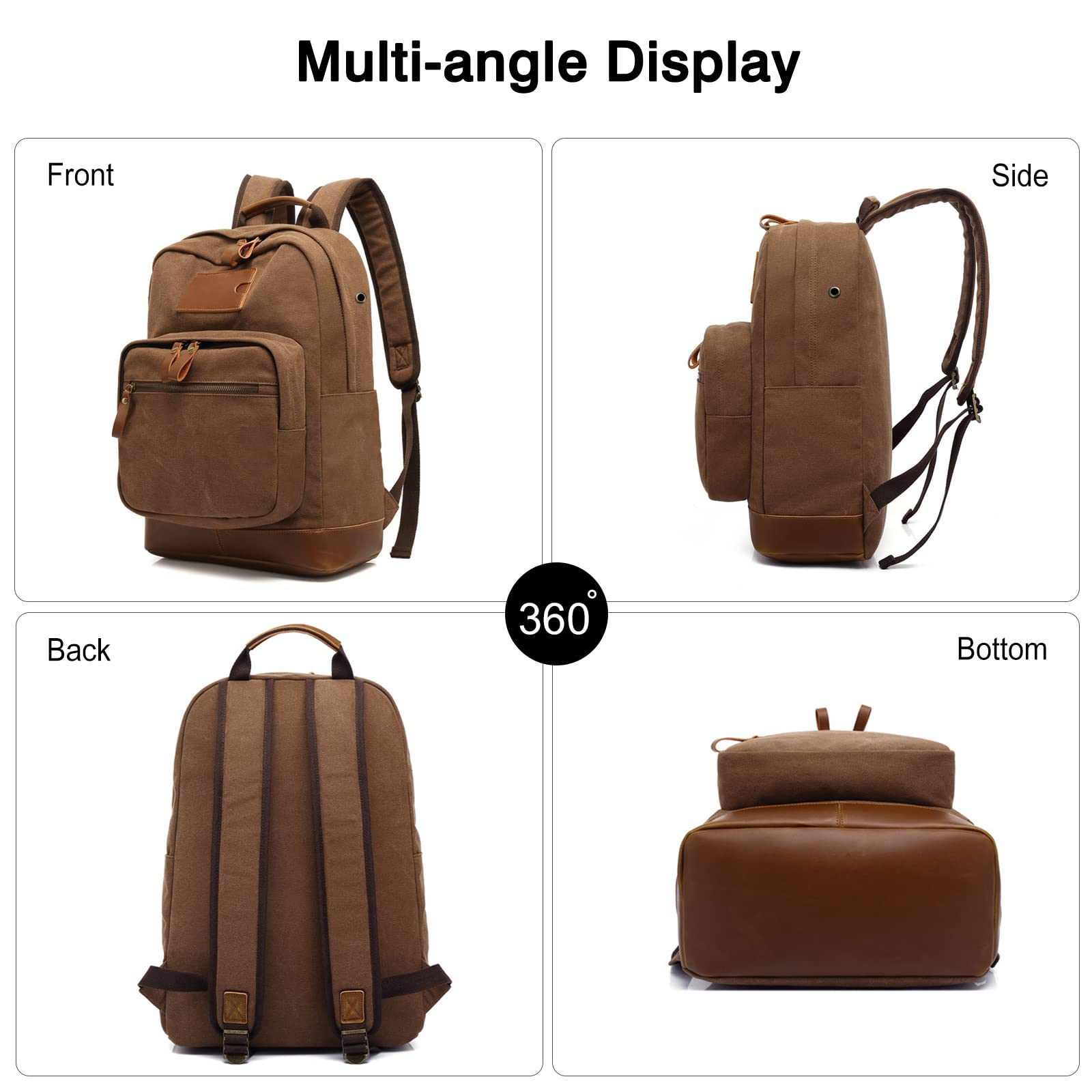 FANDARE Canvas Backpack - Durable Hiking Backpack for School, Travel & Outdoor Activities | Multifunctional Daypack for Mountaineering, Trekking, Camping & College | Lightweight Shoulder Bag (Brown) | Perfect for Daily Commute, Adventure Trips & Sports Gear Storage