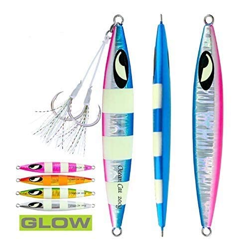 OCEAN CAT Lead Metal Flat Slow Fall Pitch Fishing Jigs Lures - Sinking Vertical Jigging Bait with Butterfly Hook for Saltwater Fishing - Perfect for Deep Sea, Offshore, and Pier Fishing