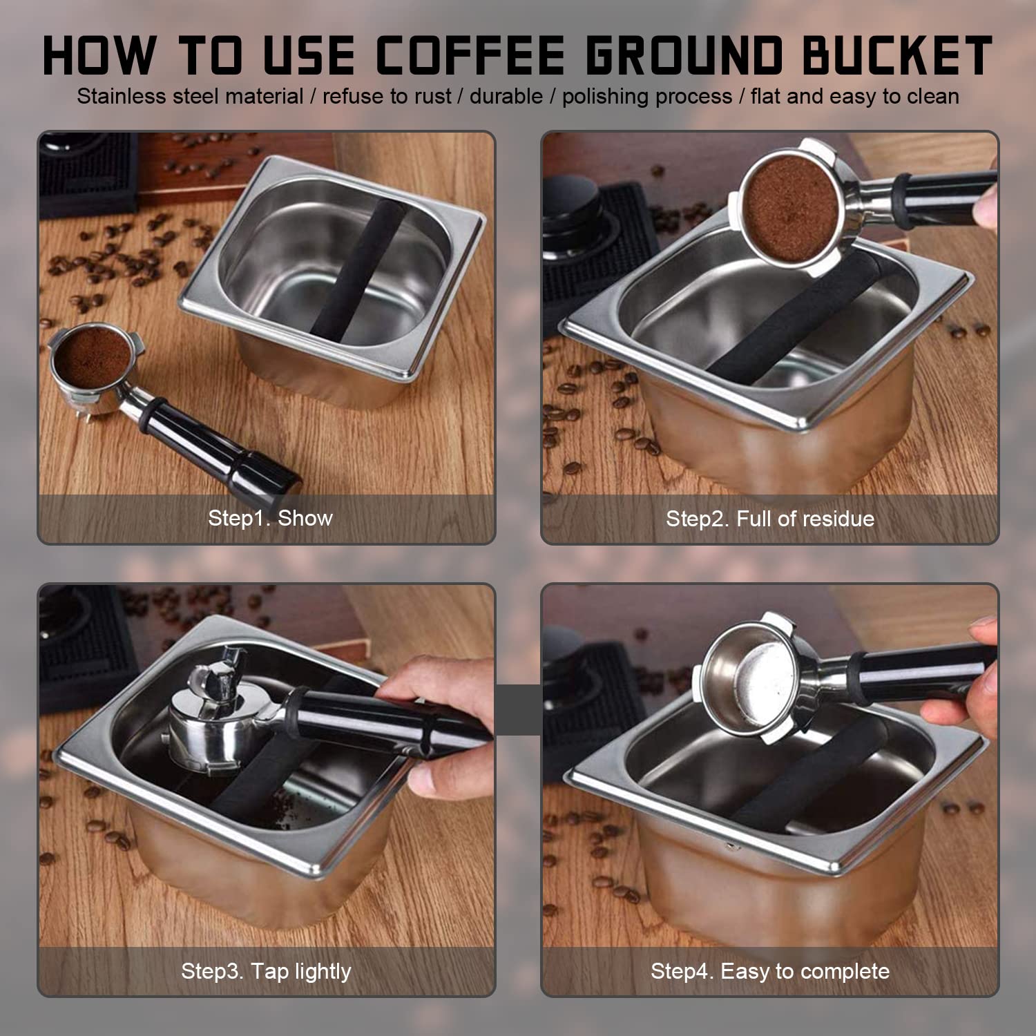 Premium Stainless Steel Coffee Knock Box - Durable Coffee Grounds Container with Easy-Clean Design | Perfect for Espresso Bars, Home Kitchens & Coffee Shops | Essential Barista Accessory for Waste Disposal