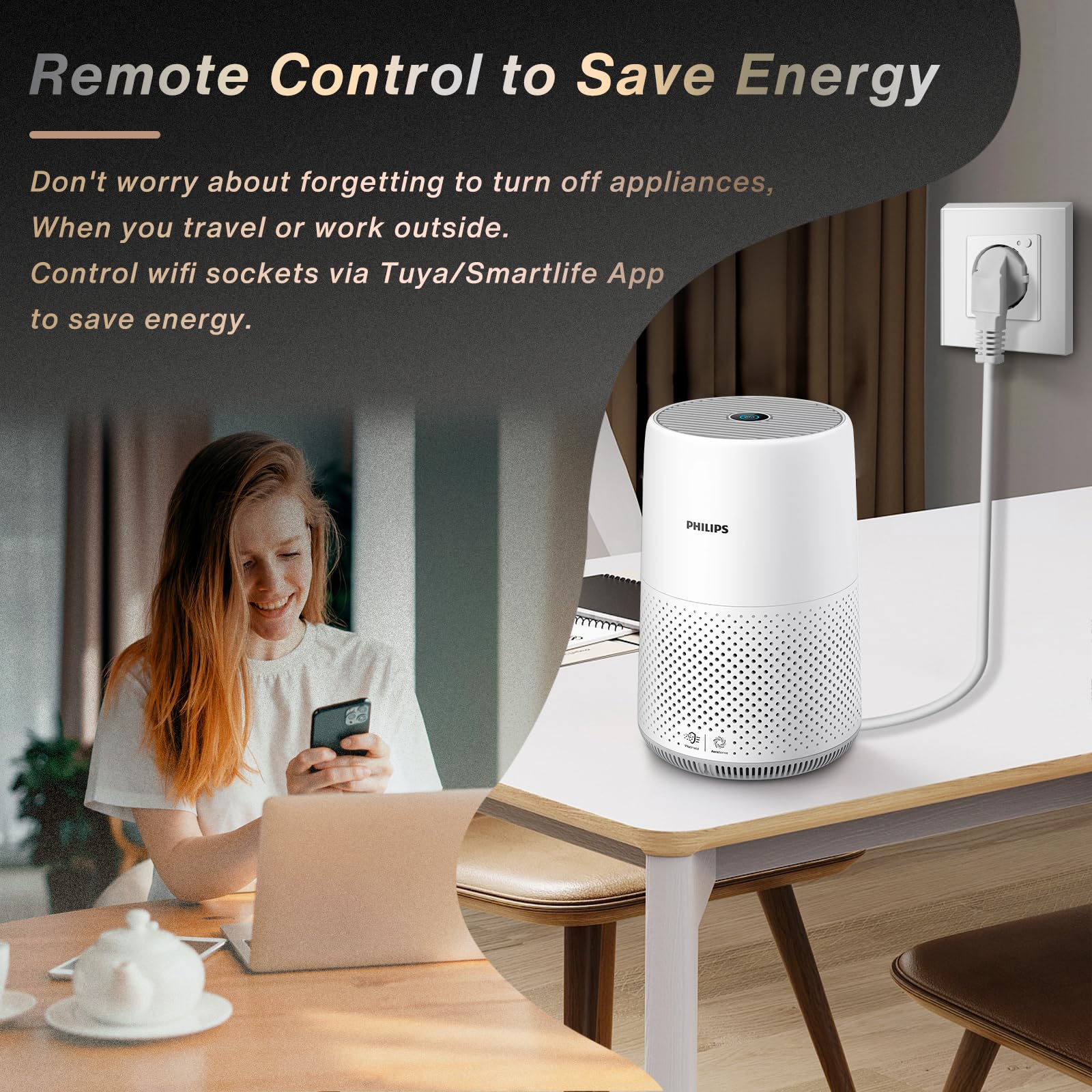 BSEED Tuya Smart WiFi Socket - Compatible with Apple HomeKit, Alexa & Google Assistant, Voice Control, EU Standard Plug, White - Perfect for Smart Home Automation & Remote Control