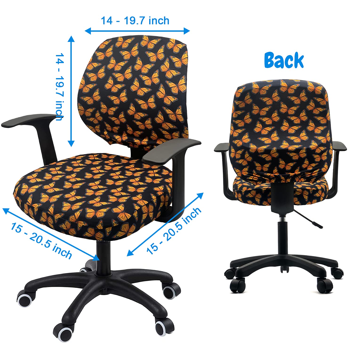 Stretchable Office Chair Cover - 2 Piece Waterproof Computer Desk Chair Seat Protector - Fits Swivel Chairs for Home & Office Use - Perfect for Spill Protection and Furniture Maintenance