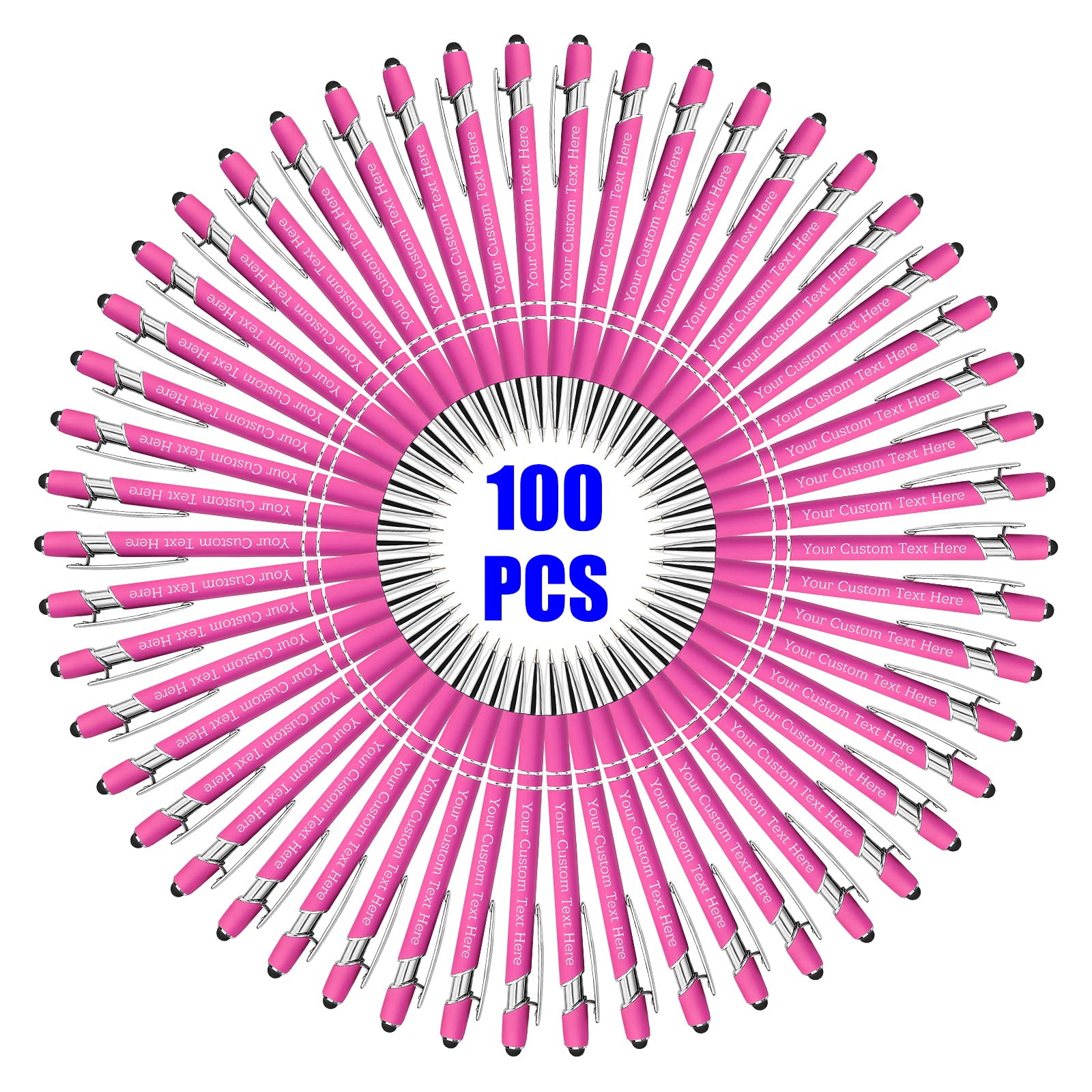 100 Pcs Personalized Custom Pens Bulk - Free Engraving with Name/Message - Custom Ballpoint Pens & Stylus for Business, Office, Graduation - Unique Gifts for Men & Women - Perfect for Christmas, Birthday, Promotions & Corporate Events (Pink)