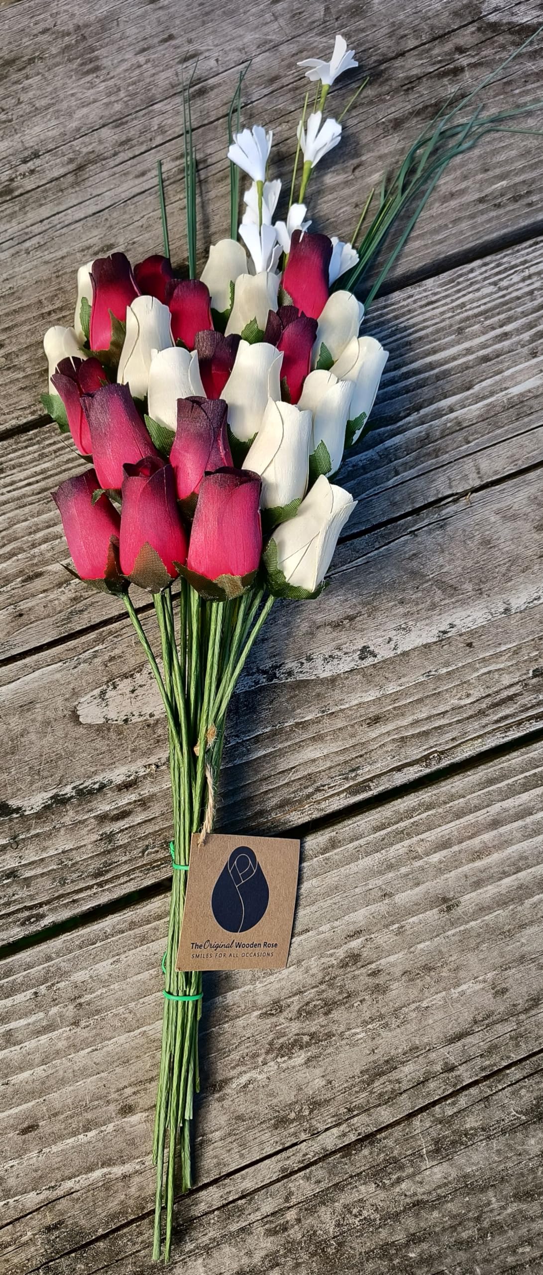 2 Dozen Red Roses with Black Tips and White Wooden Stems - Elegant Artificial Flower Bouquet for Wedding Centerpieces, Home Decor, and Romantic Gifts