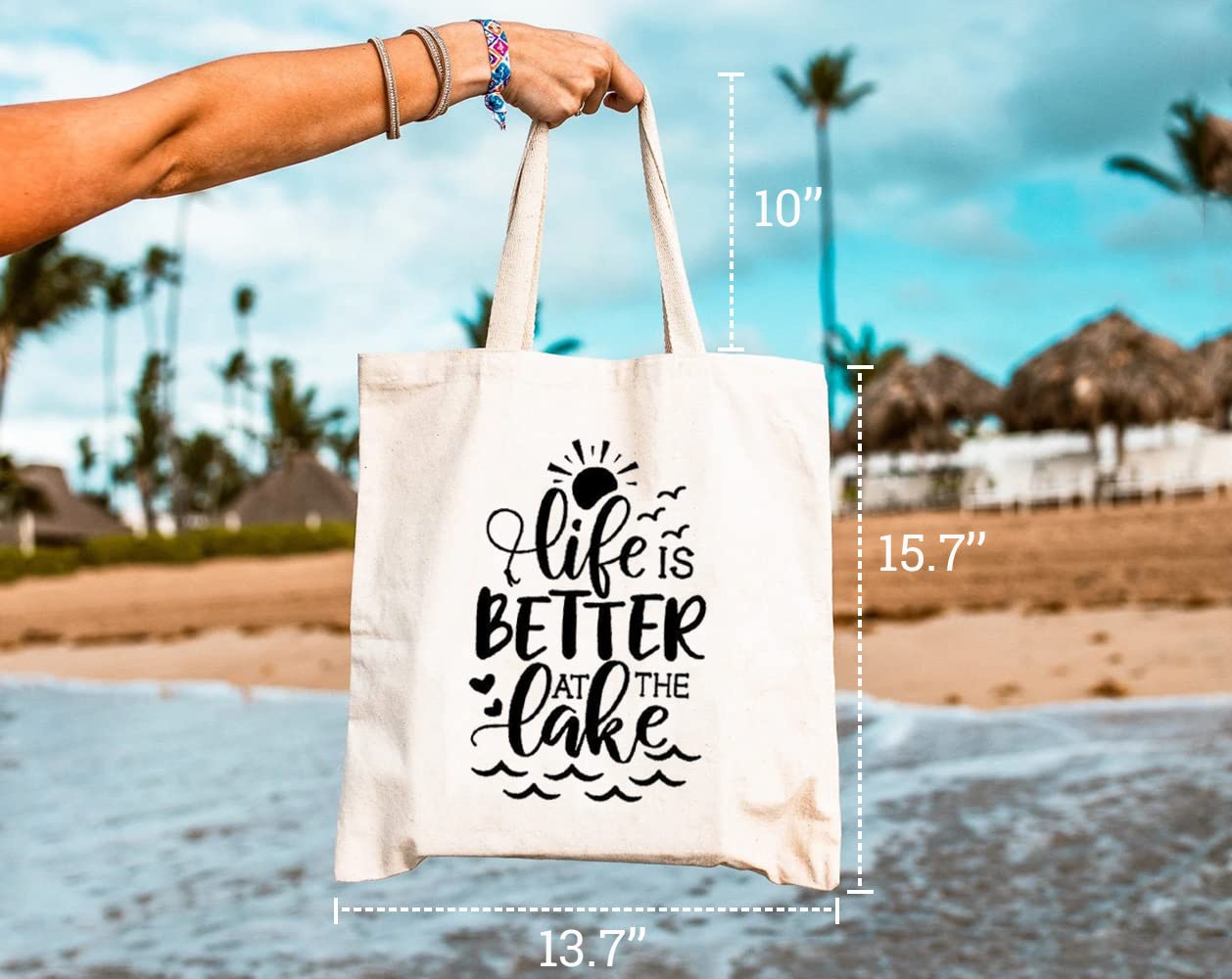 Stylish Reusable Canvas Tote Bag for Women - Eco-Friendly Grocery Shopping Shoulder Bag | Perfect Lake Day Accessory & Funny Gift for Girls