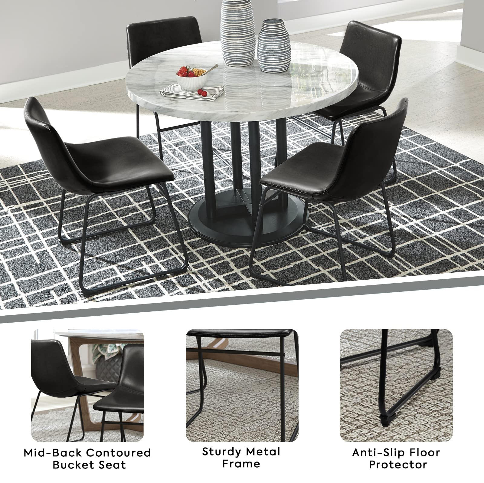 LEMBERI Faux Leather Dining Chairs Set of 2 - 18 Inch Modern Kitchen & Dining Room Chairs with Backrest, Metal Legs & Comfortable Upholstered Seat - Perfect for Small Spaces, Breakfast Nooks & Contemporary Home Decor