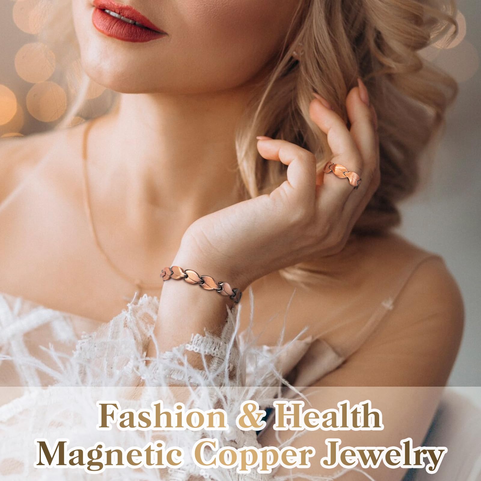 Women's Copper Magnetic Bracelet for Lymphatic Detox & Drainage - 100% Pure Solid Copper with 3500 Gauss Magnets, Adjustable Sizing Tool Included - Perfect for Wellness, Pain Relief & Holistic Healing