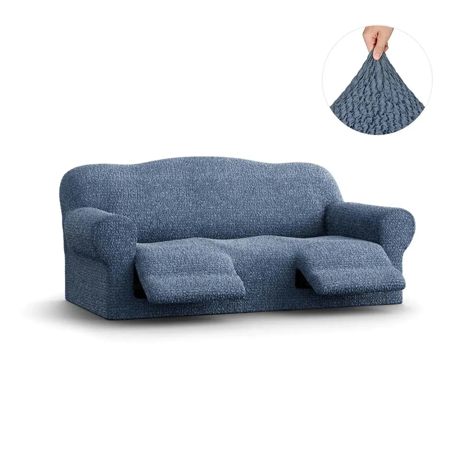3 Seater Recliner Slipcover - Mille Righe Collection | Stretchable Sofa Cover for Living Room, Family Room & Home Theater | Easy Wash & Anti-Slip Design