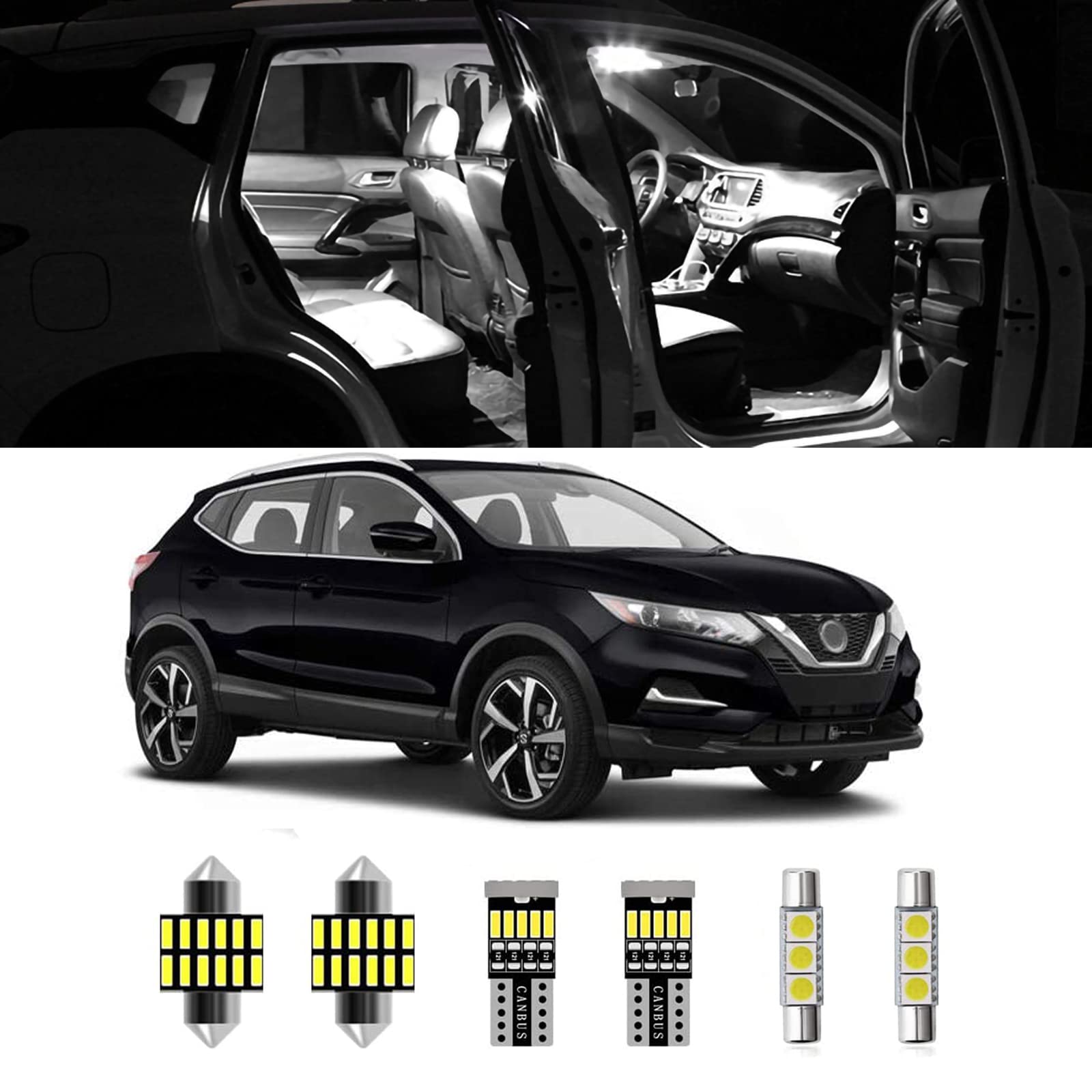 AWALITED 6-Piece Interior LED Light Kit - Super Bright LED Map & Dome Bulbs for 2014-2020 Nissan Rogue (All Models) - Perfect for Night Driving & Car Interior Upgrade