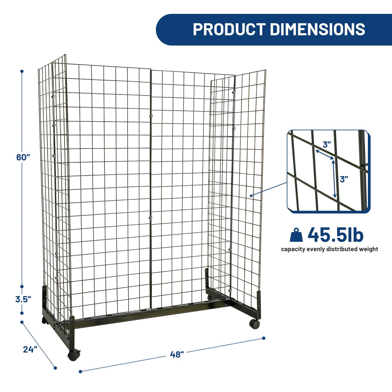 Biosp 5' x 2' Heavy Duty Mobile Gondola Grid Wall Tower with Casters - Adjustable Wire Grid Rack Panels for Retail Displays, Craft Shows & Trade Exhibits - Perfect for Store Merchandising, Boutique Organization & Event Product Showcases