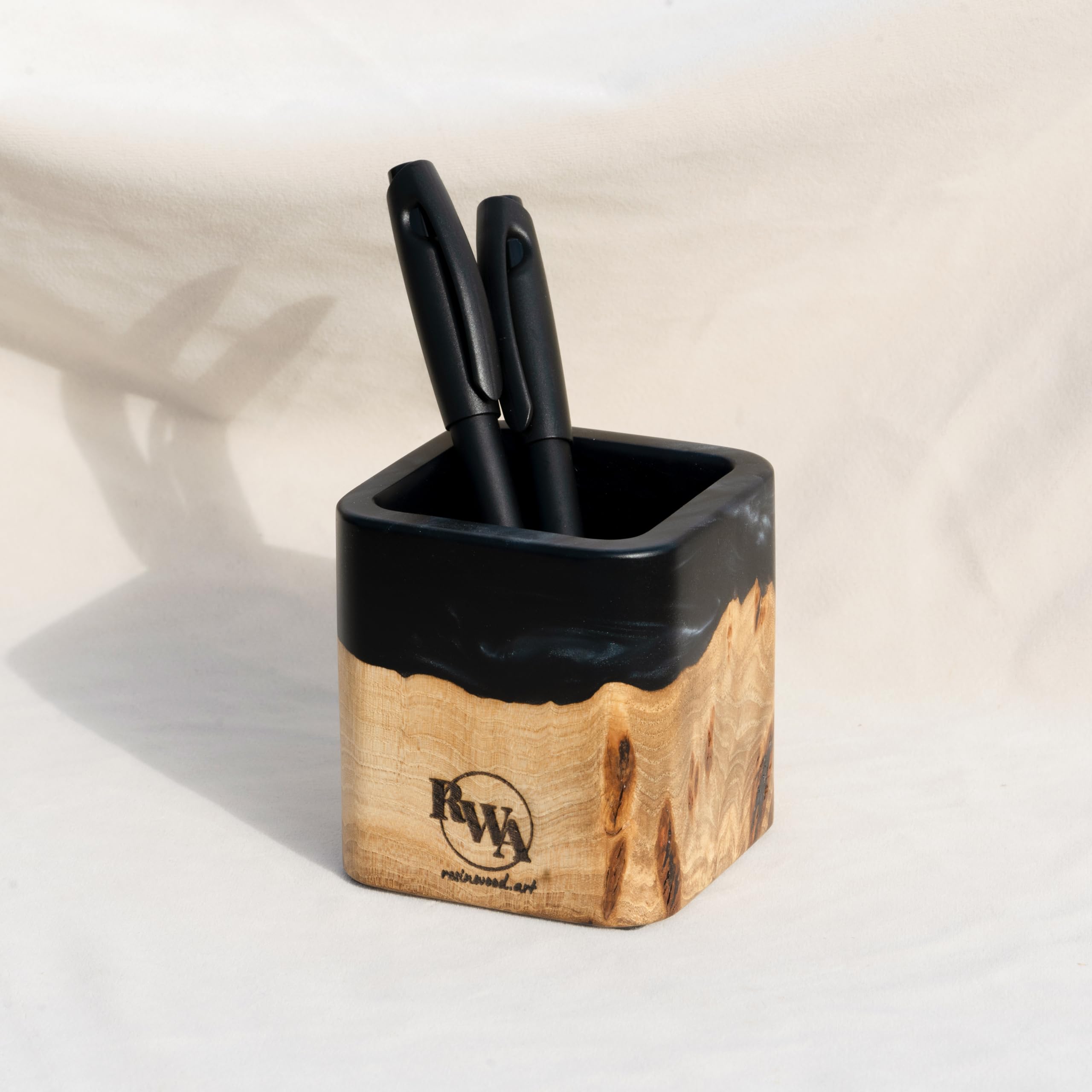 Premium Epoxy & Wood Pen Holder - Stylish Black Desk Organizer for Pens, Pencils & Office Supplies - Modern Wooden Pencil Cup for Home & Office Decor - Perfect for Workstations, Study Desks & Gift Giving