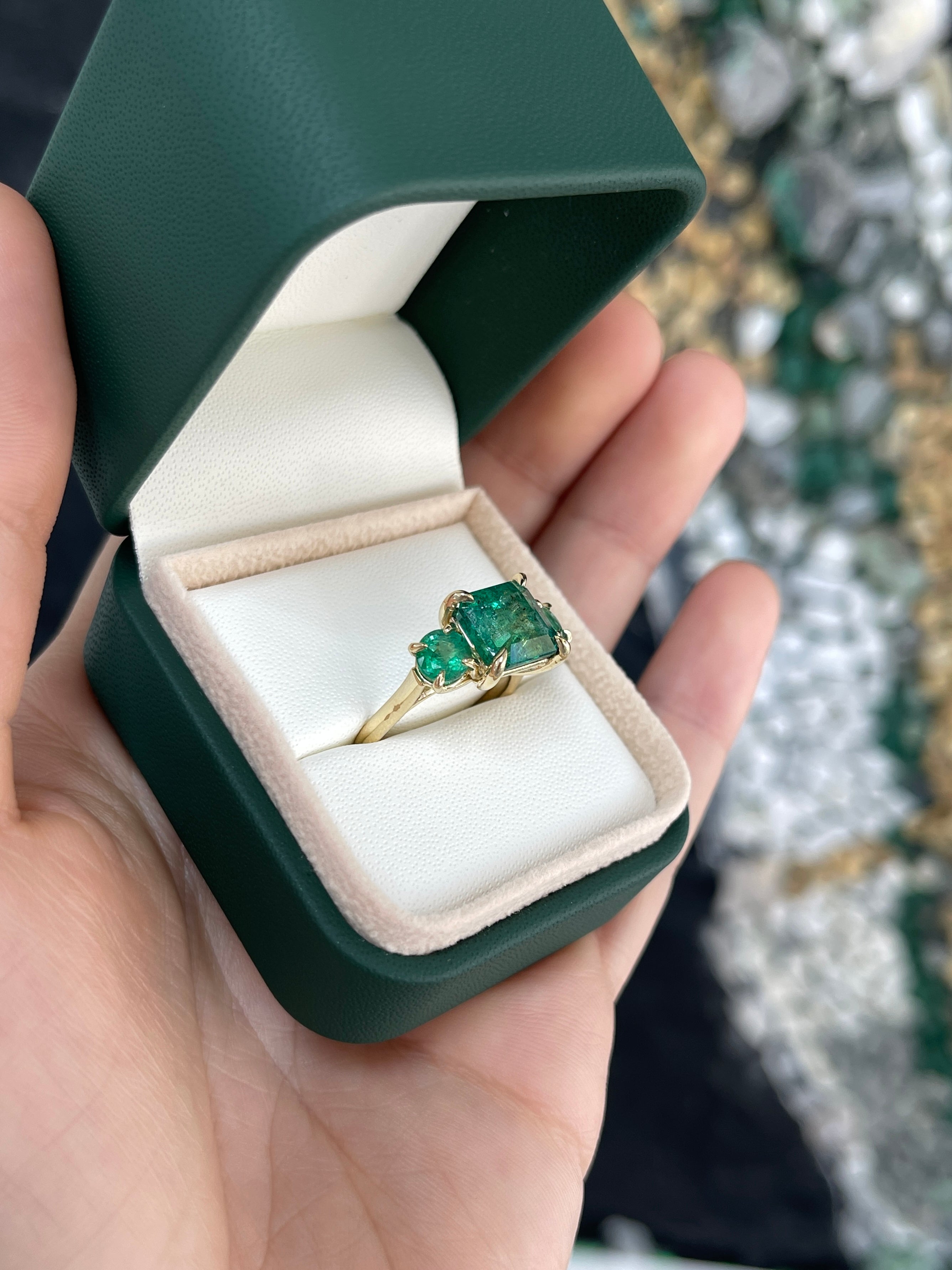 5.70tcw Natural Emerald Three Stone Ring in 14K Gold - Elegant Engagement, Wedding, or Anniversary Jewelry Gift for Women
