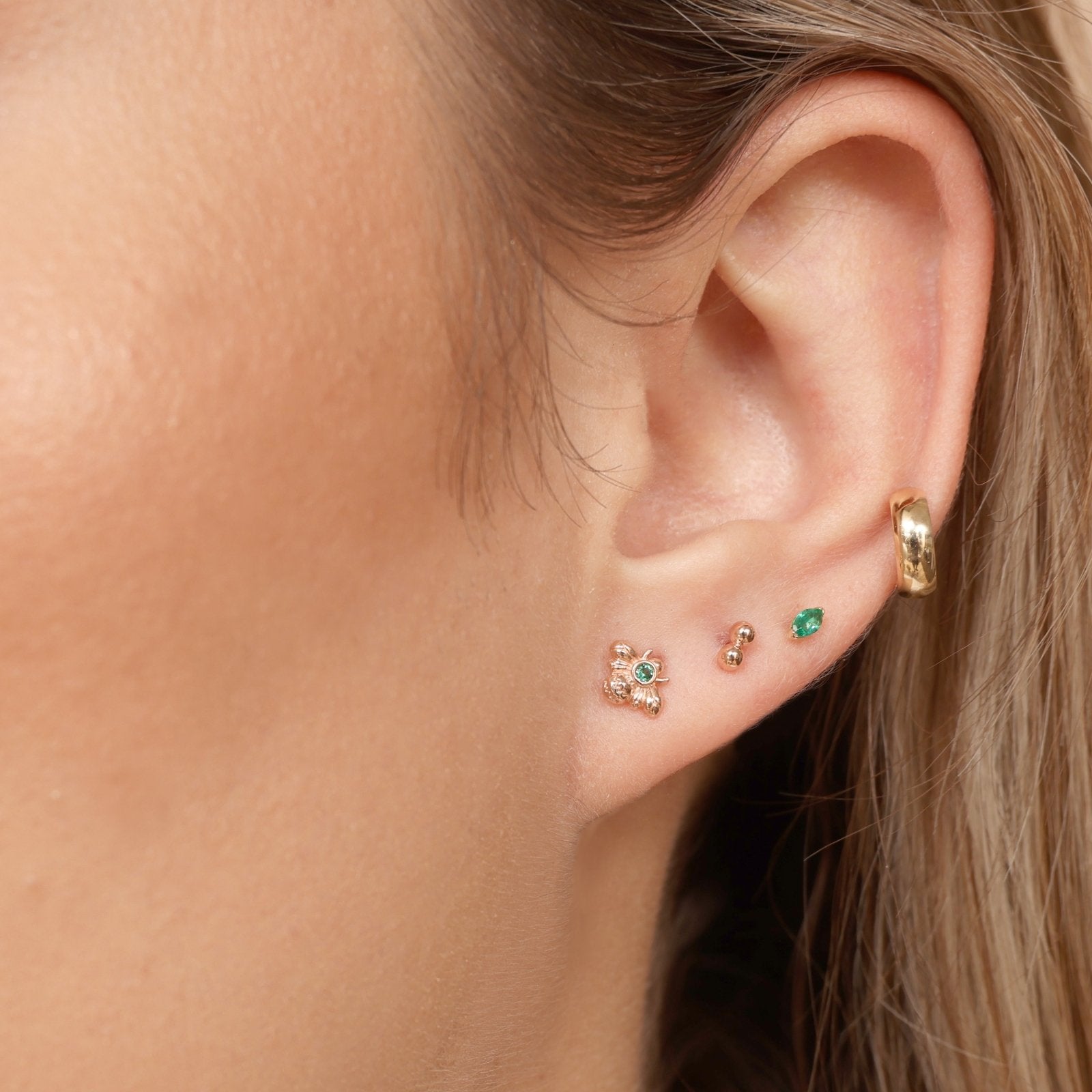 14K Solid Yellow Gold Marquise Emerald Screw Back Earrings for Women - Perfect for Weddings, Parties & Special Occasions