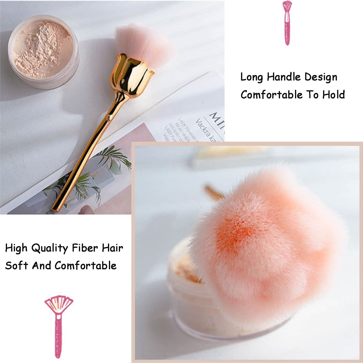 NAILWIND Nail Art Dust Powder Remover Brush - Soft Pink Rose Acrylic Nail Cleaning Brush for Manicure, Dust Removal & Makeup Tools | Perfect for Nail Salons, Home Manicures & Professional Nail Artists