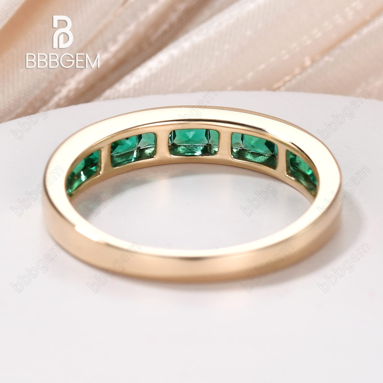 14K Yellow Gold Princess Cut Emerald Engagement Ring - Channel Set Wedding Band for Bridal & Anniversary Gifts