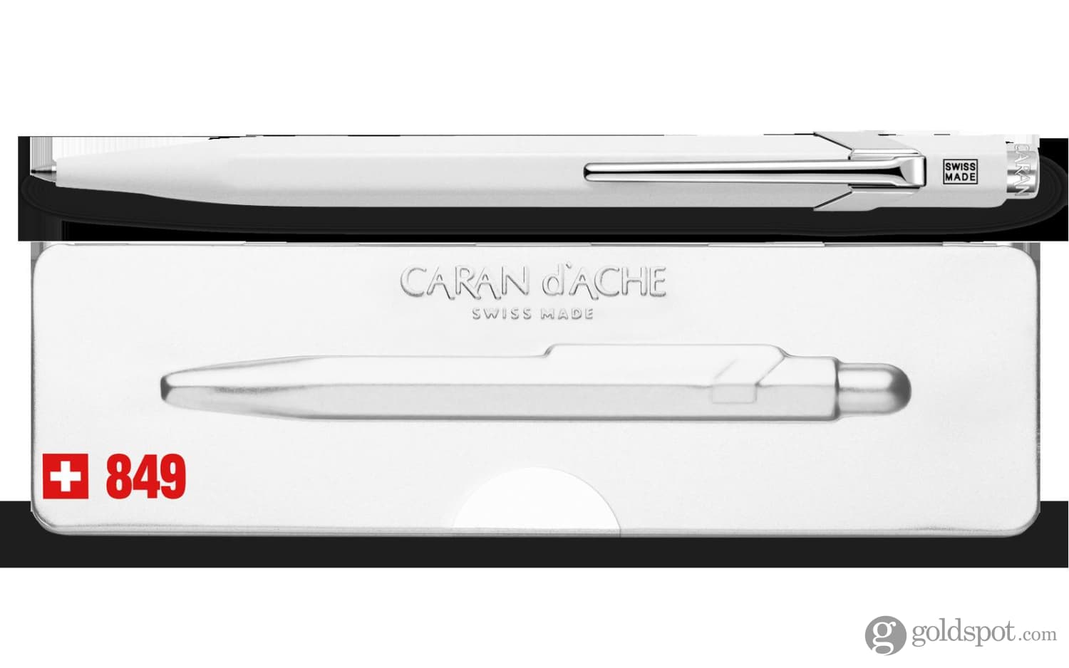 Caran d'Ache 849 Popline White Ballpoint Pen with Holder - Premium Writing Instrument for Office, School & Gift Giving