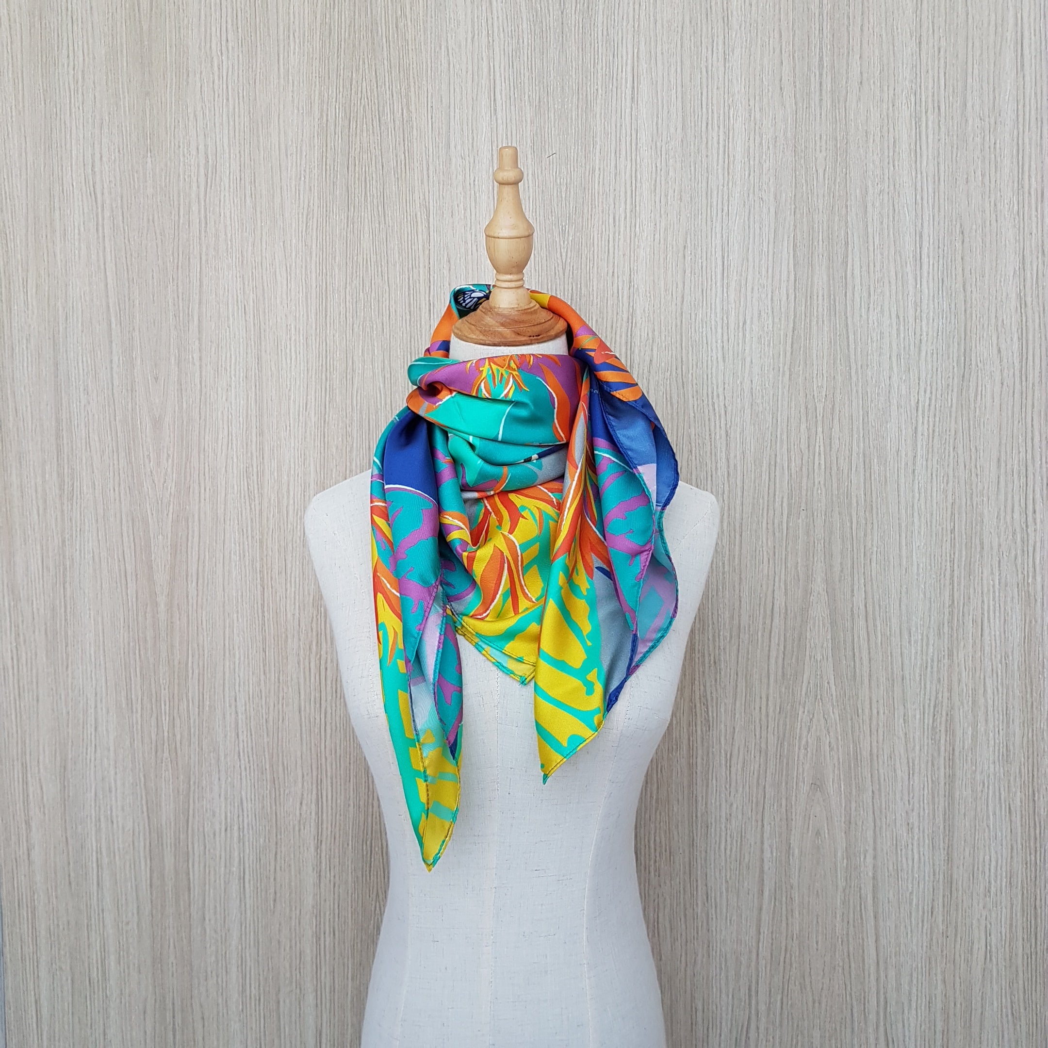 Singapore Silk Scarf with Blooms and Butterflies Design - Elegant Fashion Accessory for Women, Perfect for Office, Travel and Special Occasions
