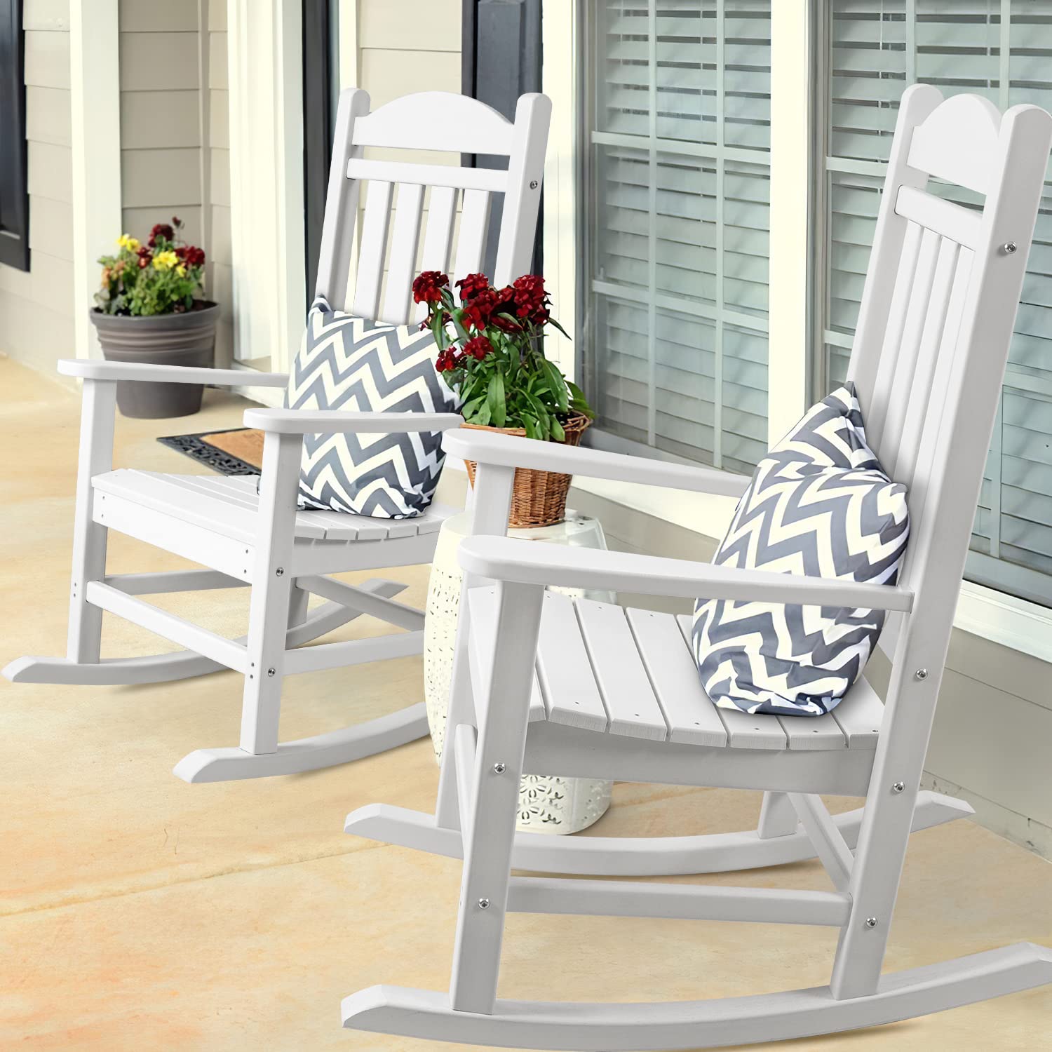 **Flamaker Oversized All-Weather Outdoor Rocking Chair - Wide Armrests, Durable Patio Rocker for Lawn, Garden, Beach, Backyard, Porch & Fire Pit - Perfect for Relaxing, Lounging & Enjoying Nature (White)**