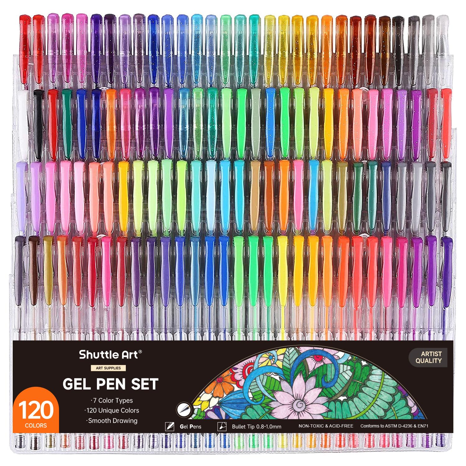 Shuttle Art 120 Unique Colors Gel Pen Set - No Duplicates, Vibrant Gel Pens for Adult Coloring Books, Sketching & Bullet Journaling - Perfect for Artists, Students & DIY Craft Projects