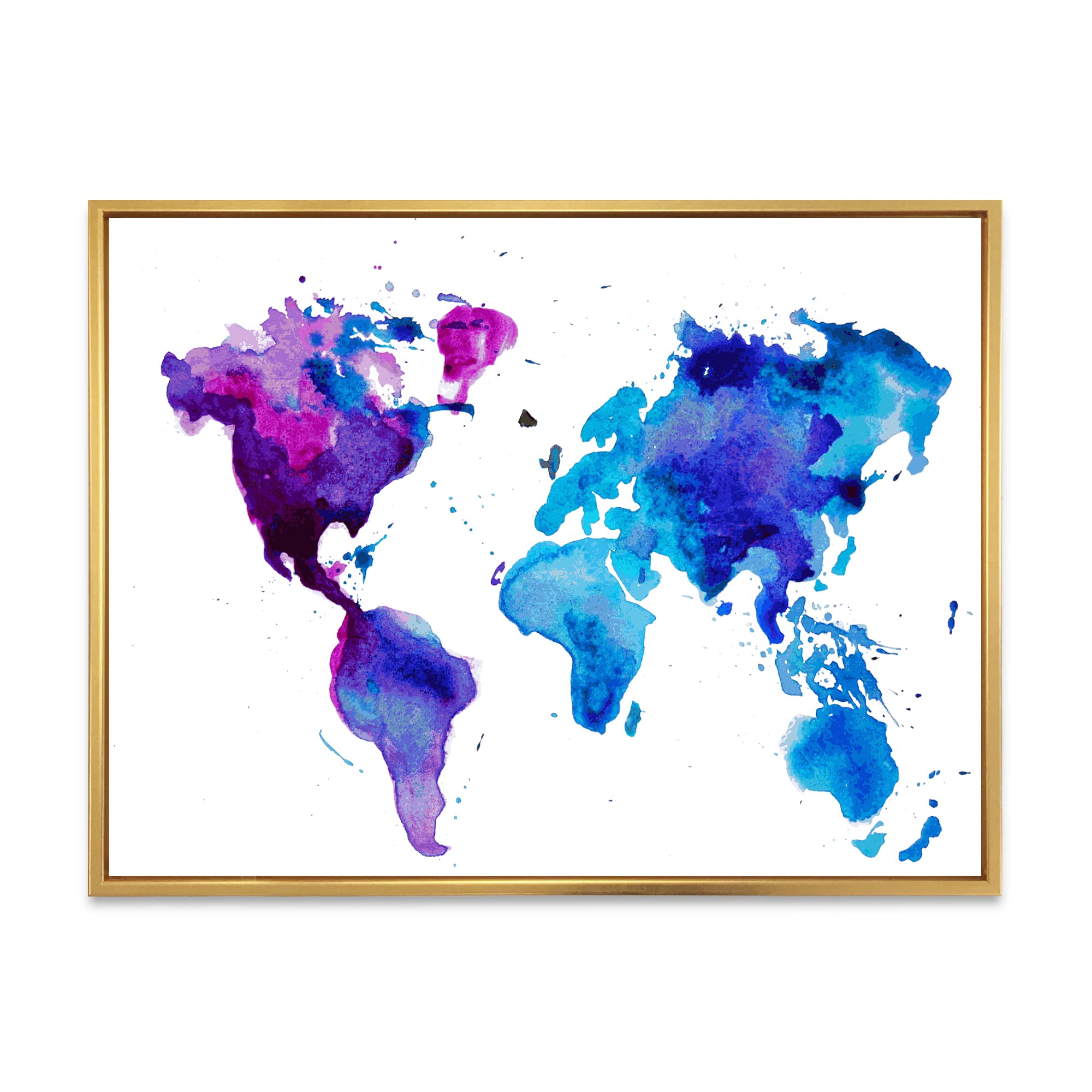 DesignQ Purple and Blue World Map Canvas Wall Art - Modern Framed Print for Home & Office Decor | Perfect for Living Room, Bedroom or Study