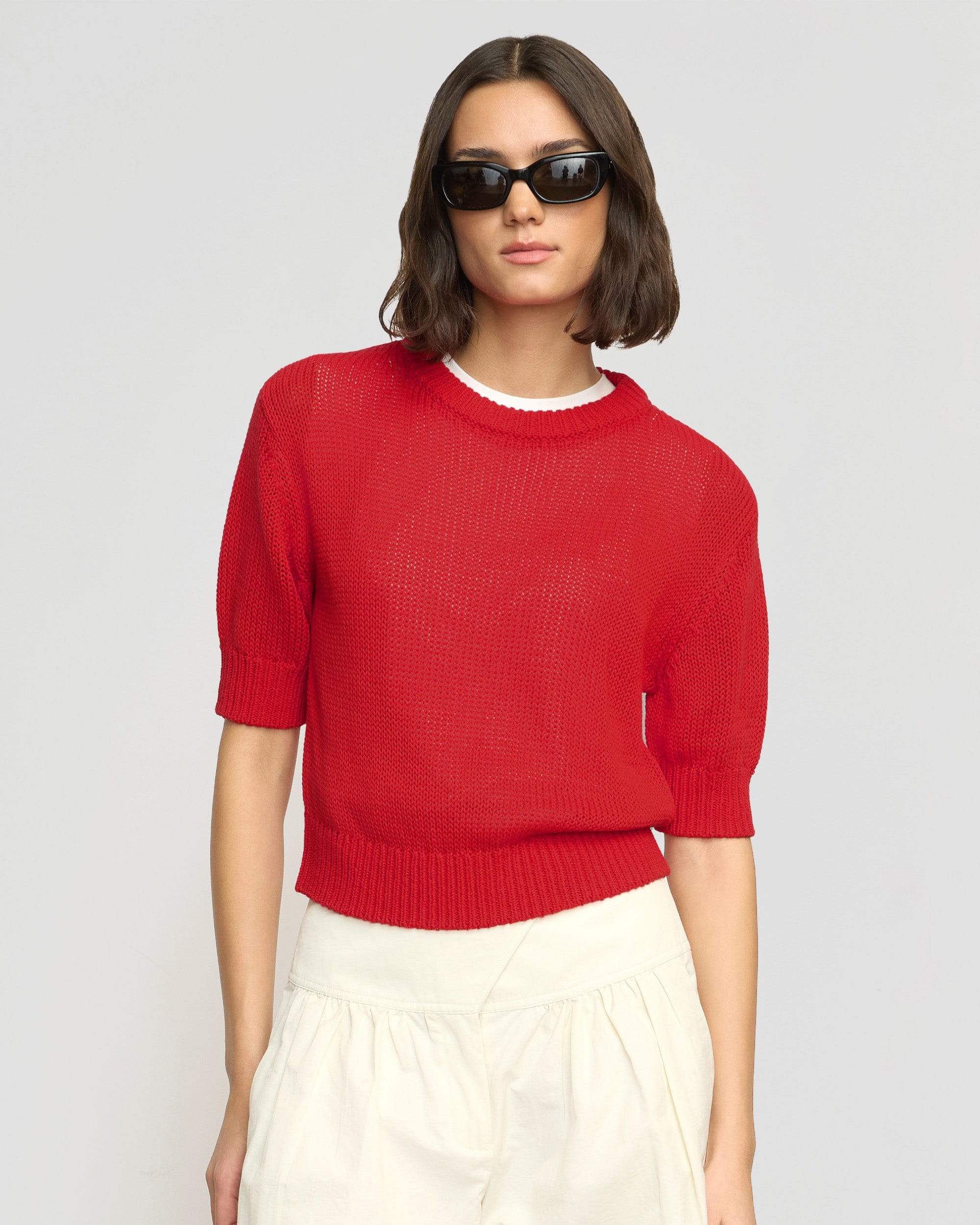 Heidi Women's Short Sleeve Knit Pullover Top - Casual Comfortable Crewneck Sweater for Spring & Summer Outfits