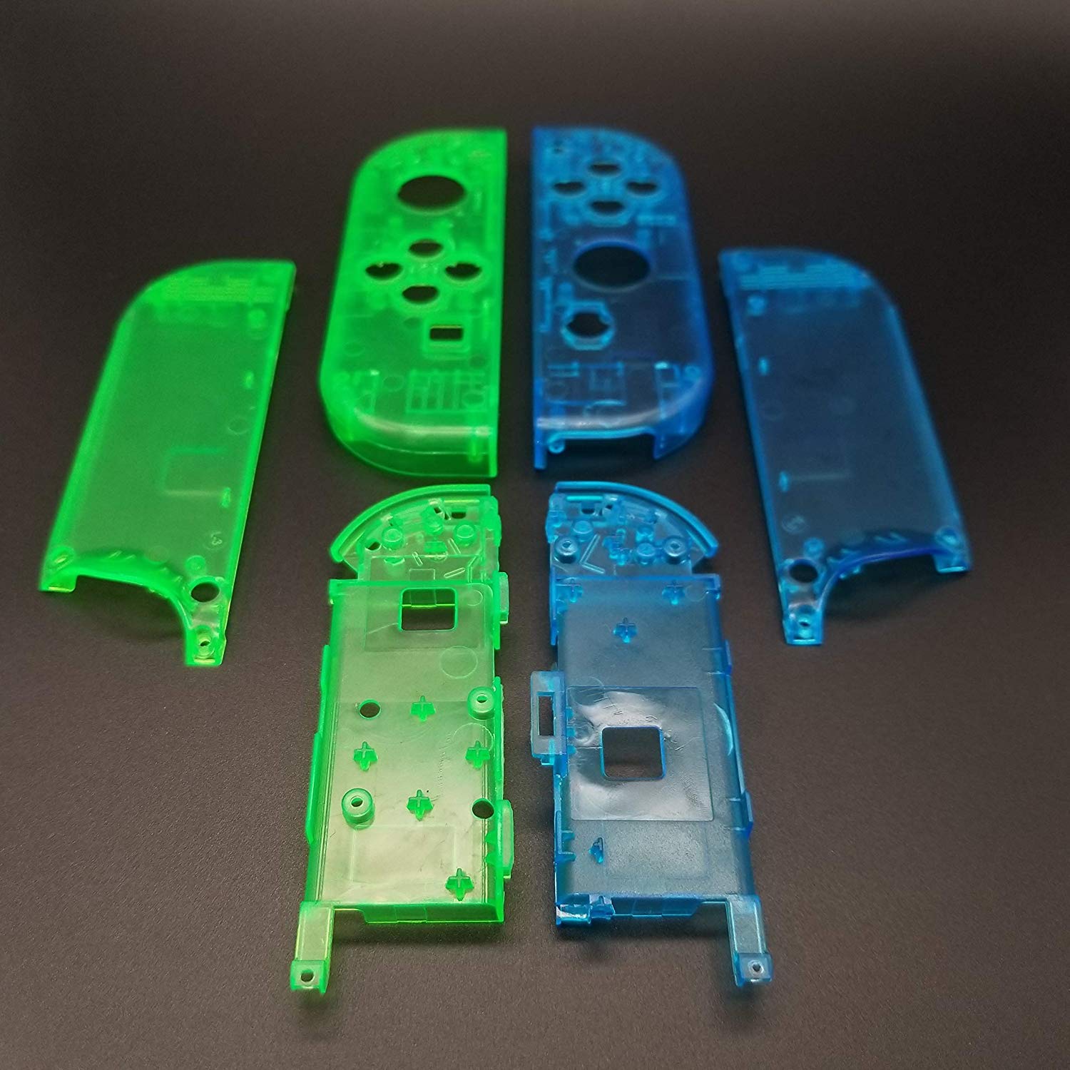 Replacement Full Housing Faceplate Shell Case Cover with Battery Middle Frame for Nintendo Switch Joy-Con Controller (Clear Green + Clear Blue) - Perfect for DIY Repair, Customization & Enhanced Gaming Experience
