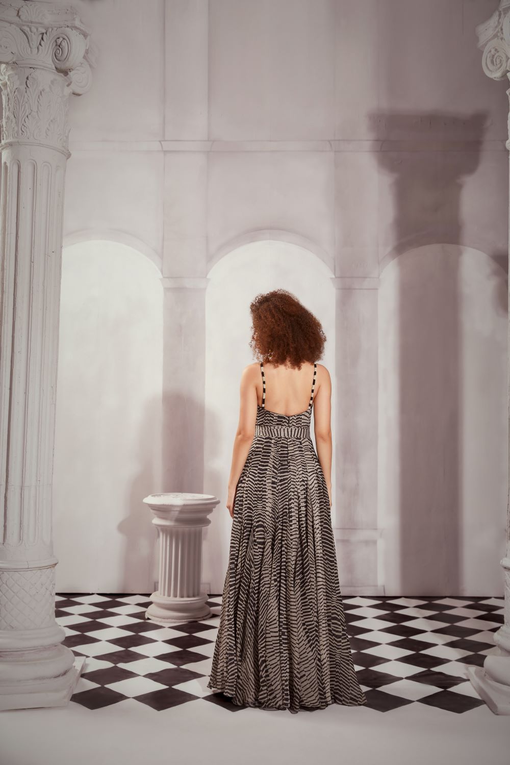 Black & White Byzantine Print High Slit Maxi Dress - Elegant Evening Gown for Parties, Weddings & Special Occasions